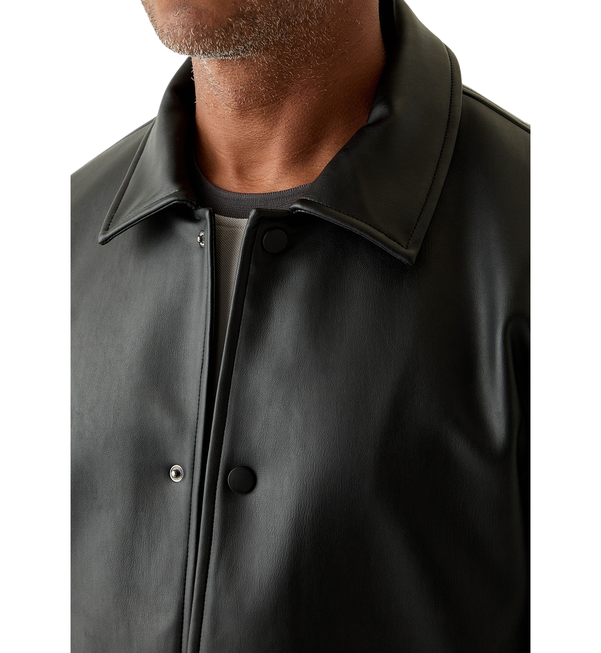 Mens Faux Leather Snap Front Shacket