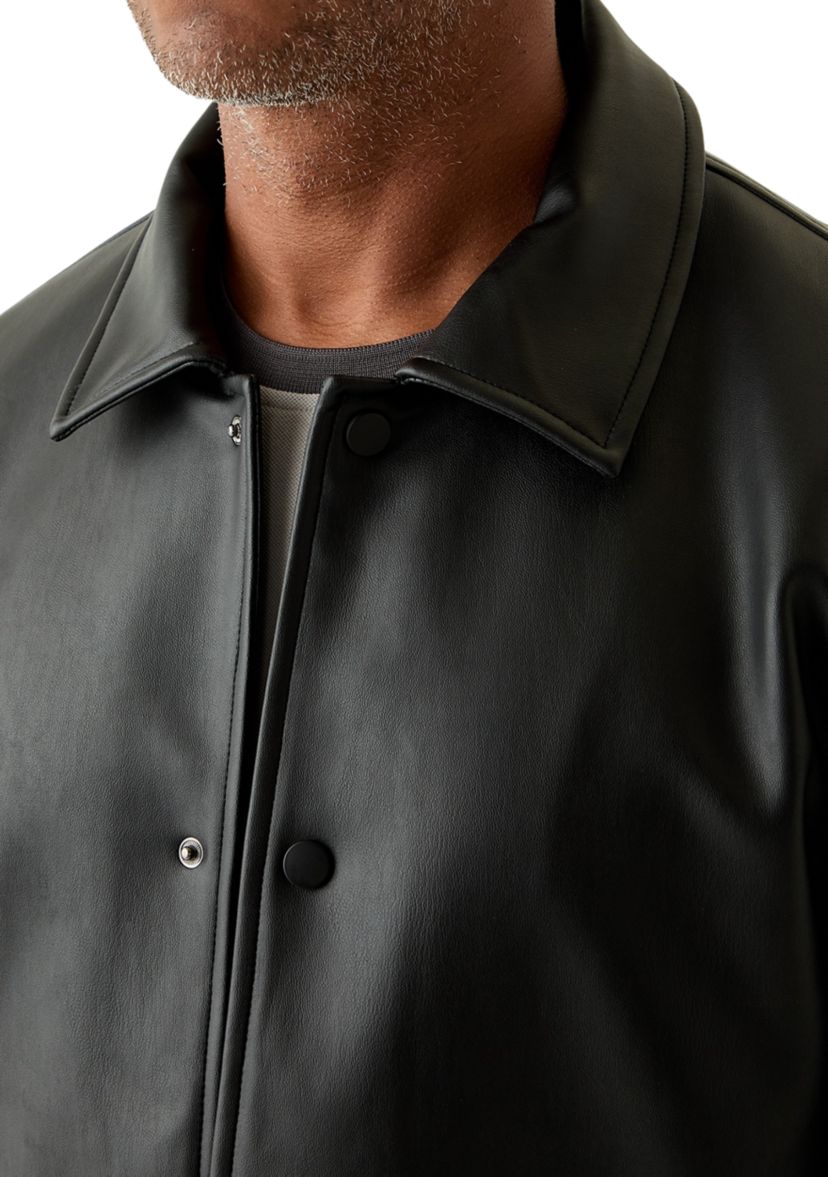 Mens Faux Leather Snap Front Shacket
