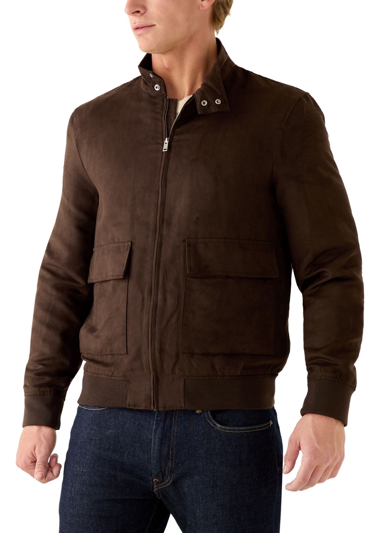 Mens Suede Zip Jacket with Front Pockets