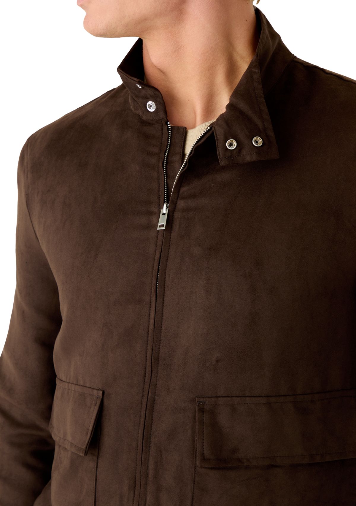 Mens Suede Zip Jacket with Front Pockets