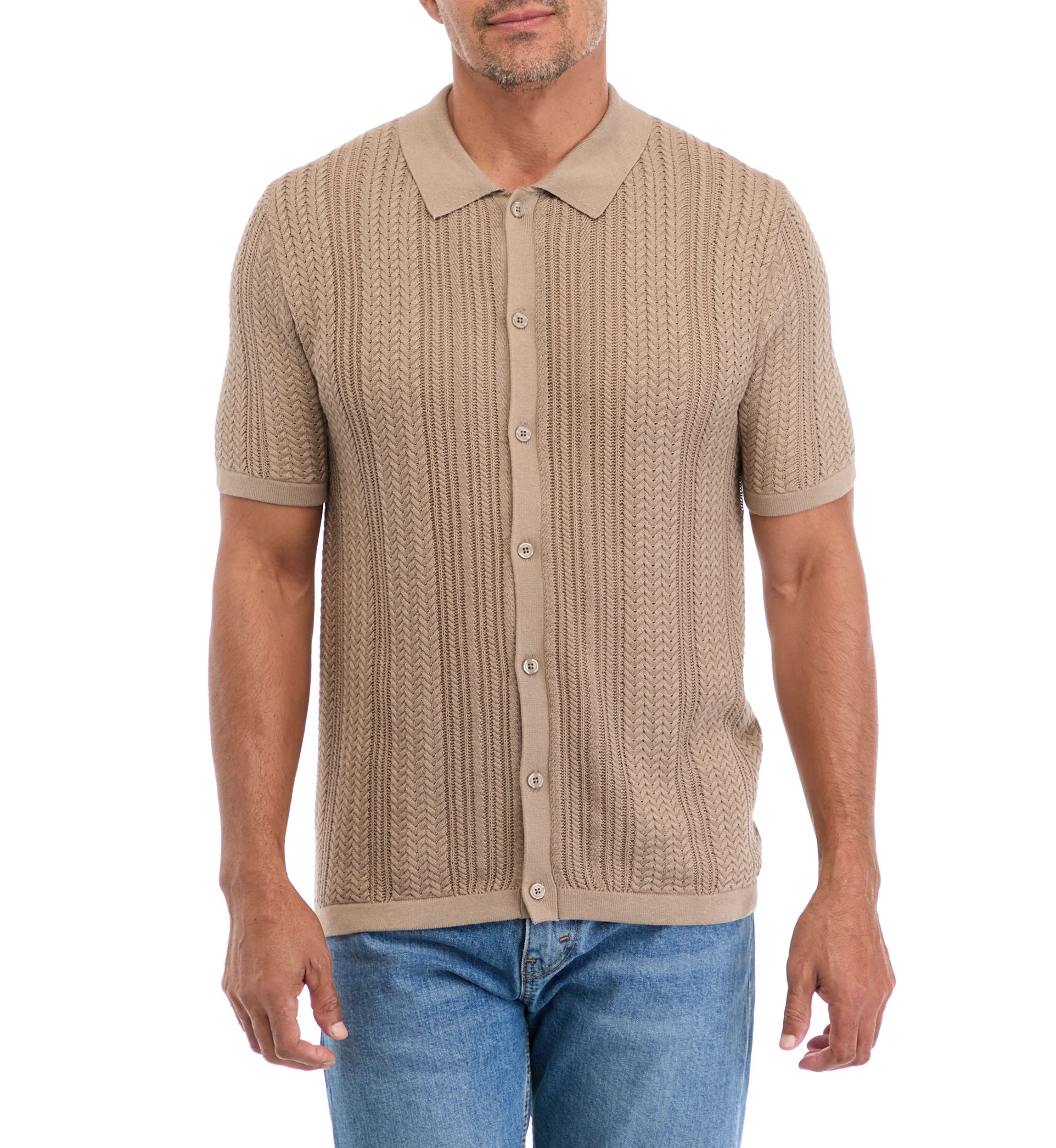 Short Sleeve Textured Sweater Polo Shirt 
