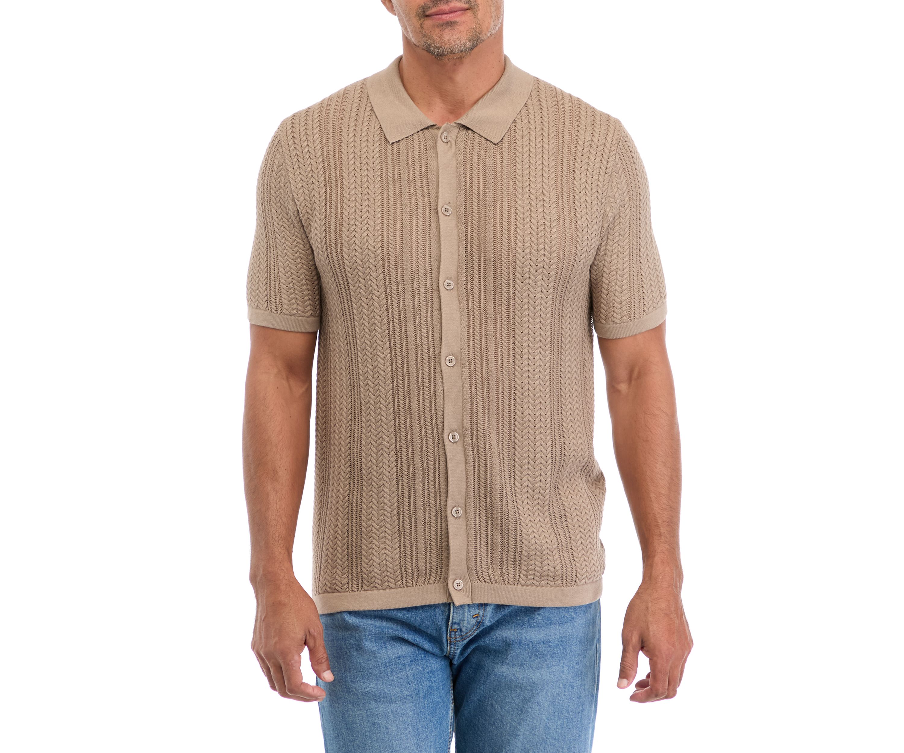 Short Sleeve Textured Sweater Polo Shirt 