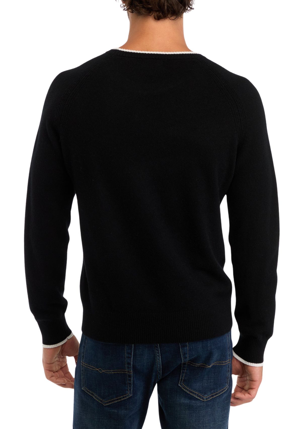 Mens Cashmere Crew Neck Pullover with Tipping