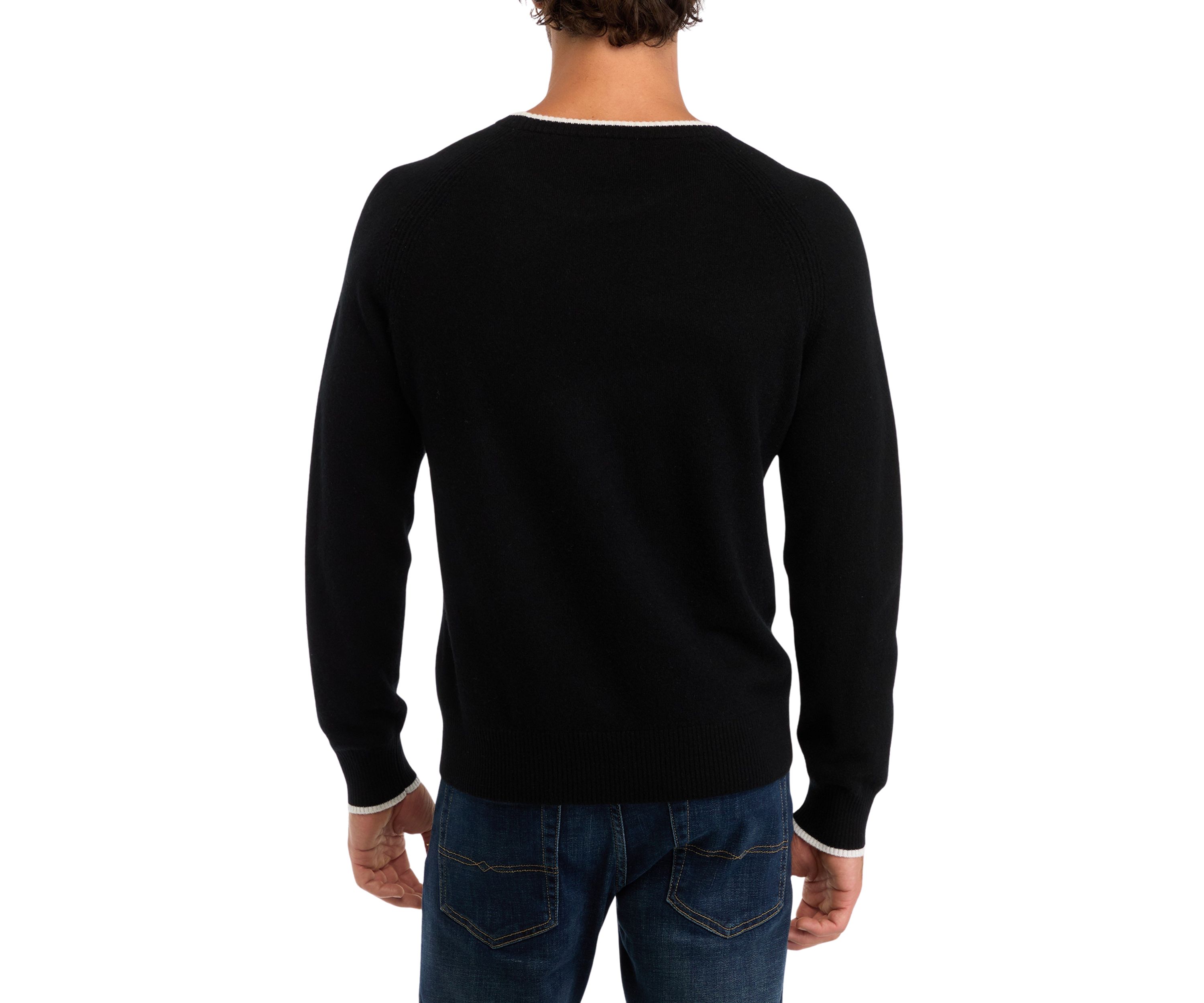 Mens Cashmere Crew Neck Pullover with Tipping