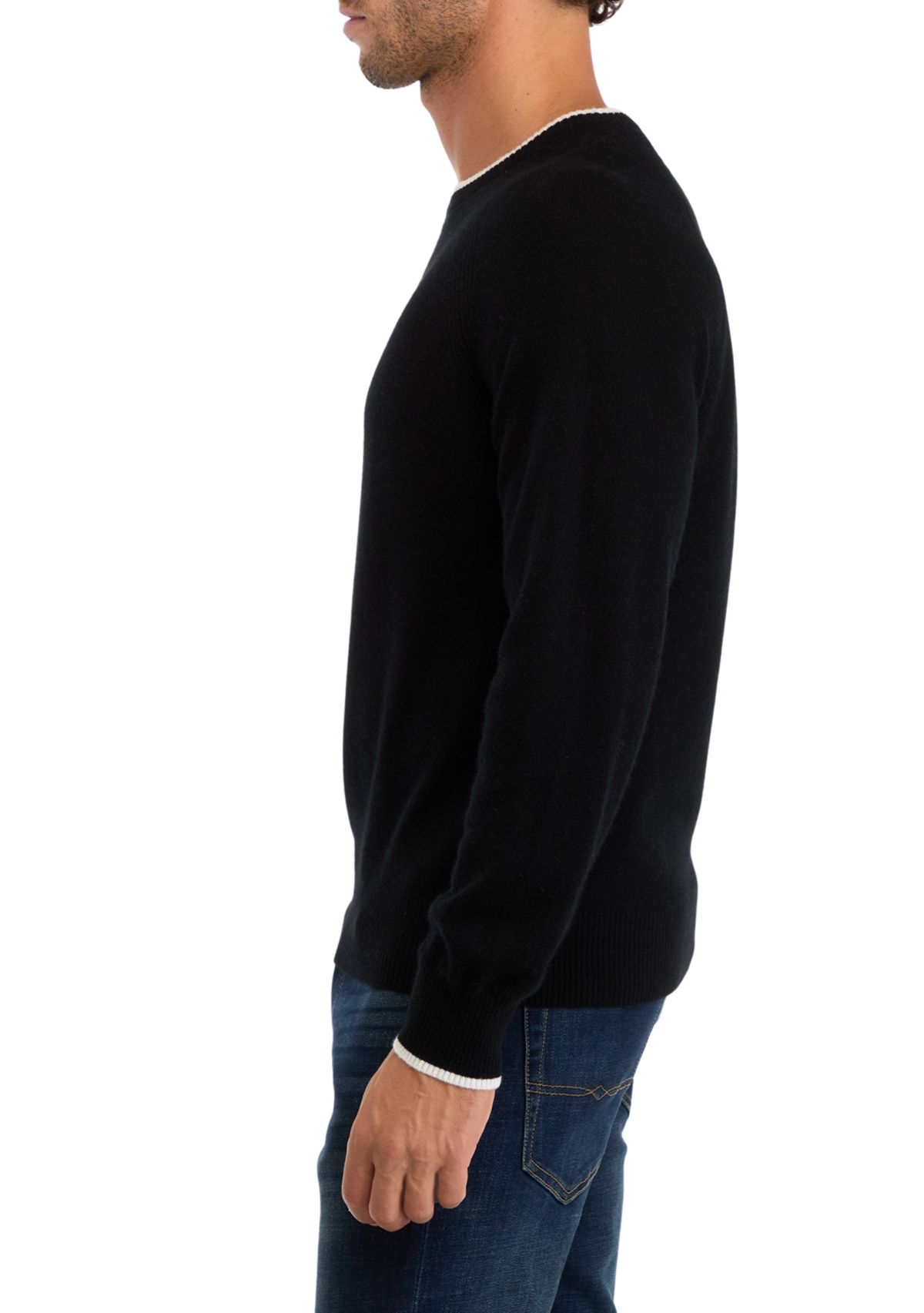 Mens Cashmere Crew Neck Pullover with Tipping