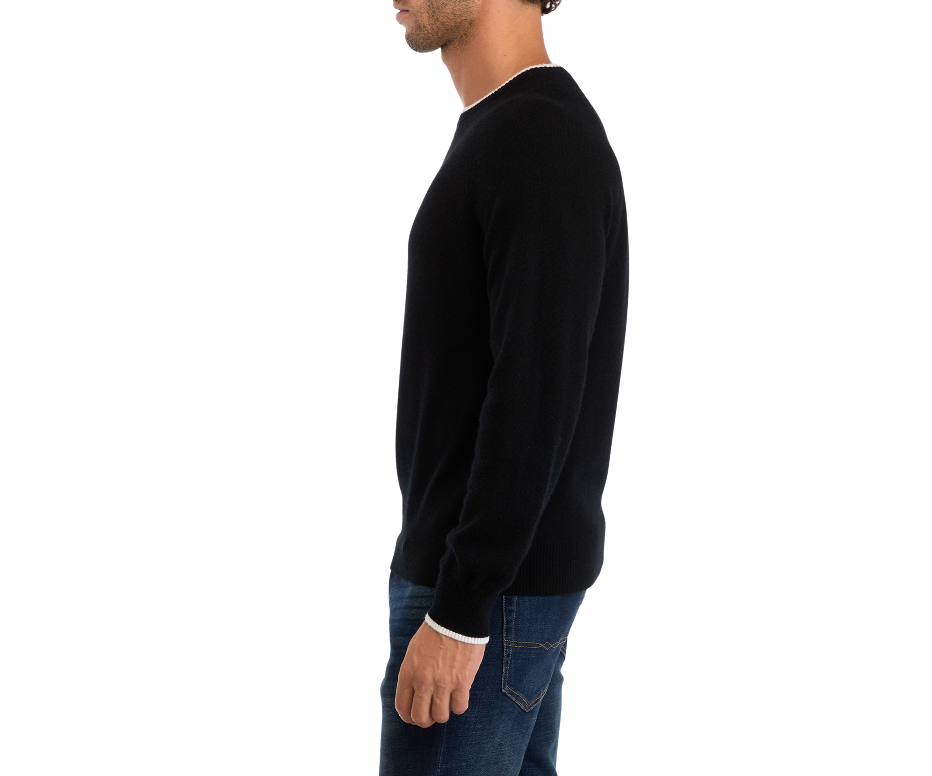 Mens Cashmere Crew Neck Pullover with Tipping