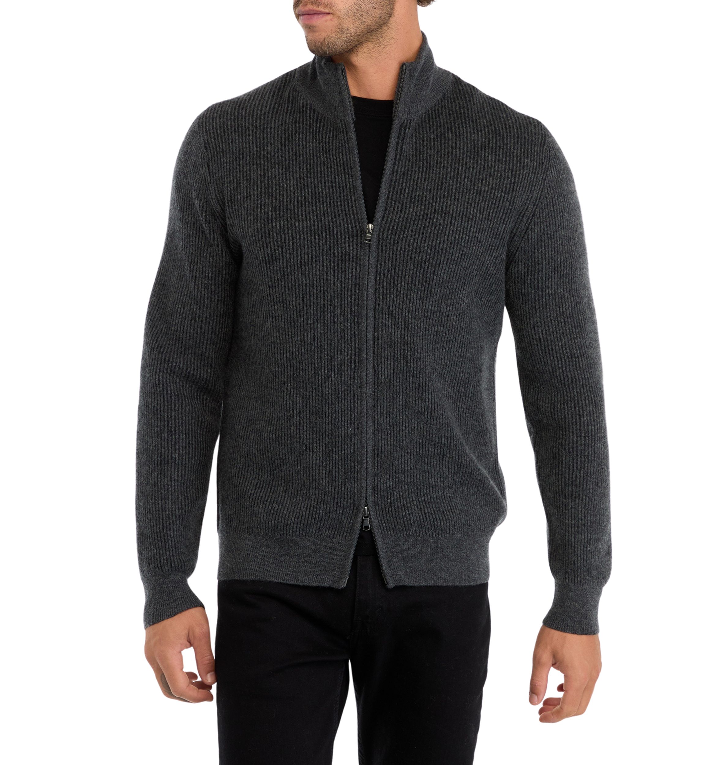 Mens Cashmere Zip Front Cardigan 