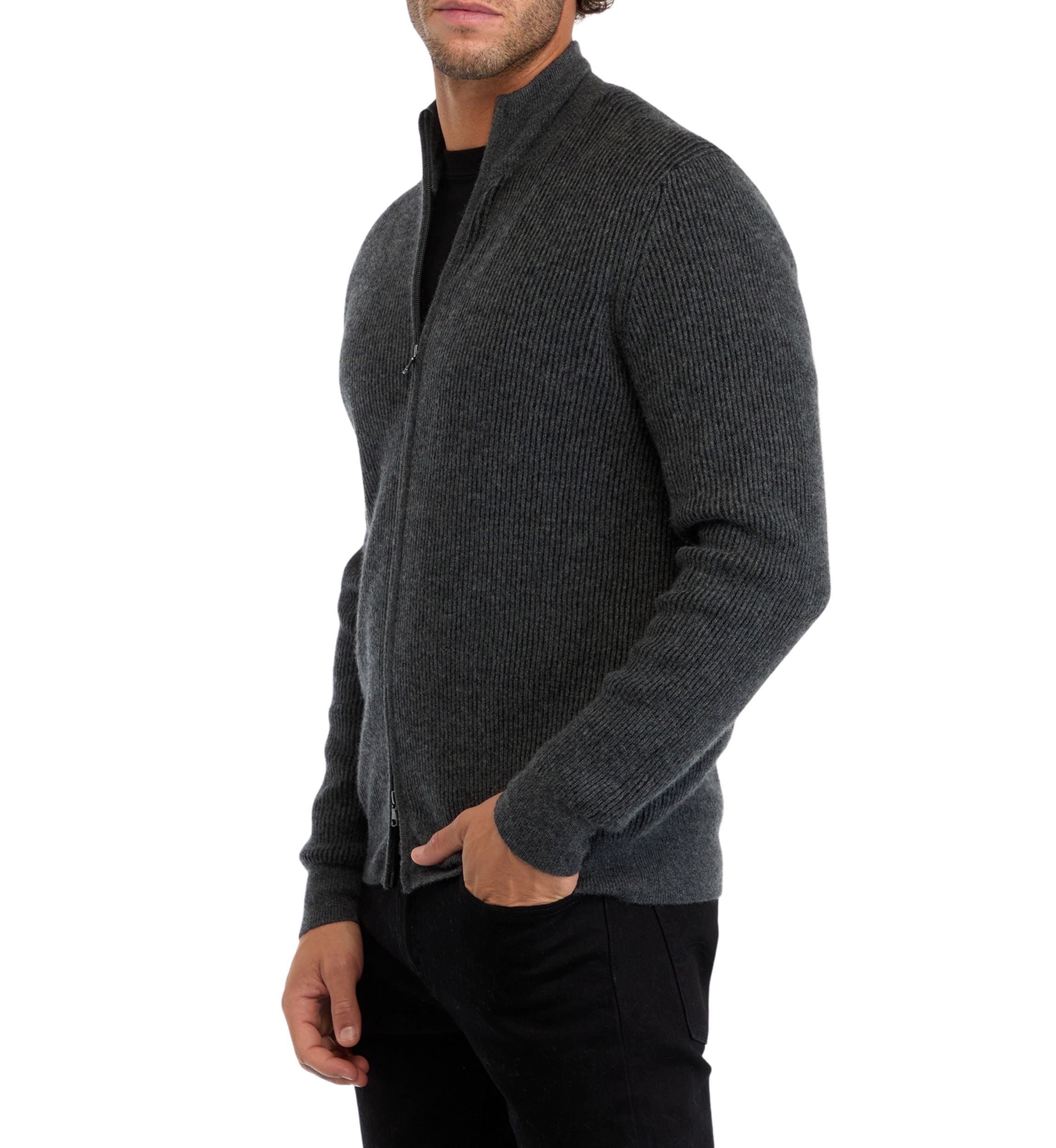 Mens Cashmere Zip Front Cardigan 