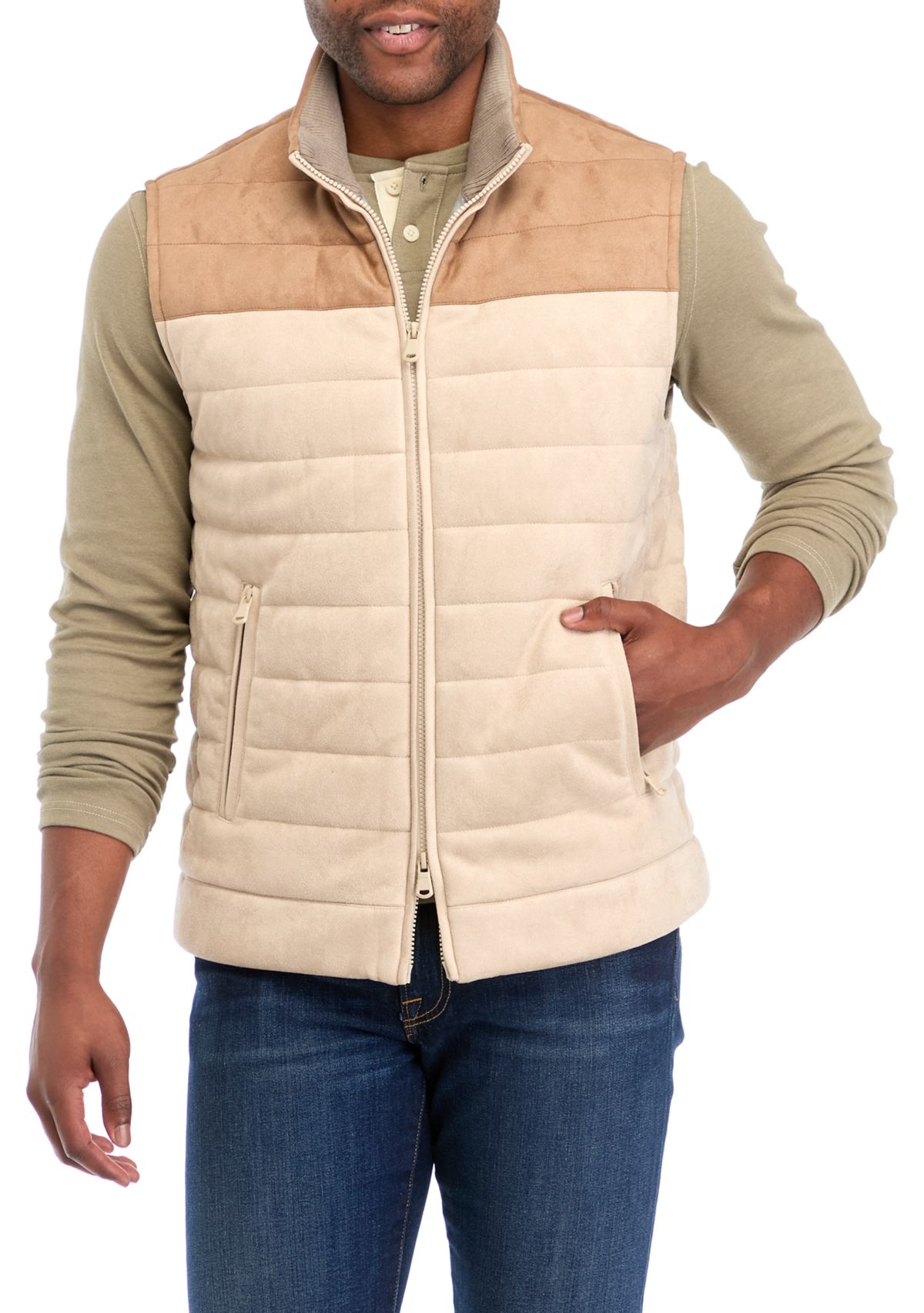 Mens Faux Suede Color Block Vest