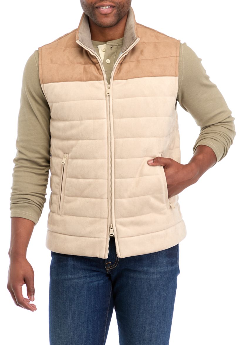 Mens Faux Suede Color Block Vest