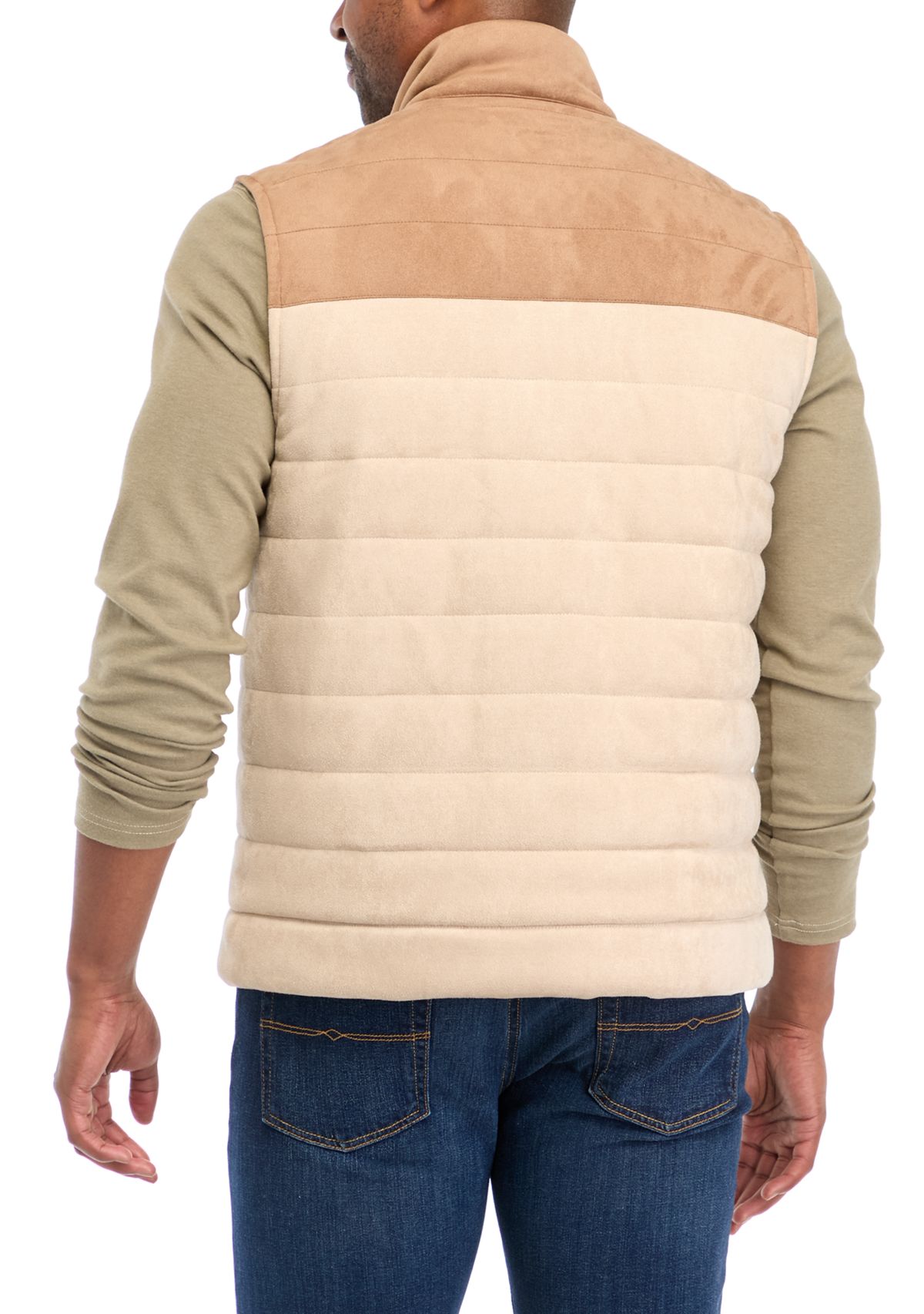 Mens Faux Suede Color Block Vest