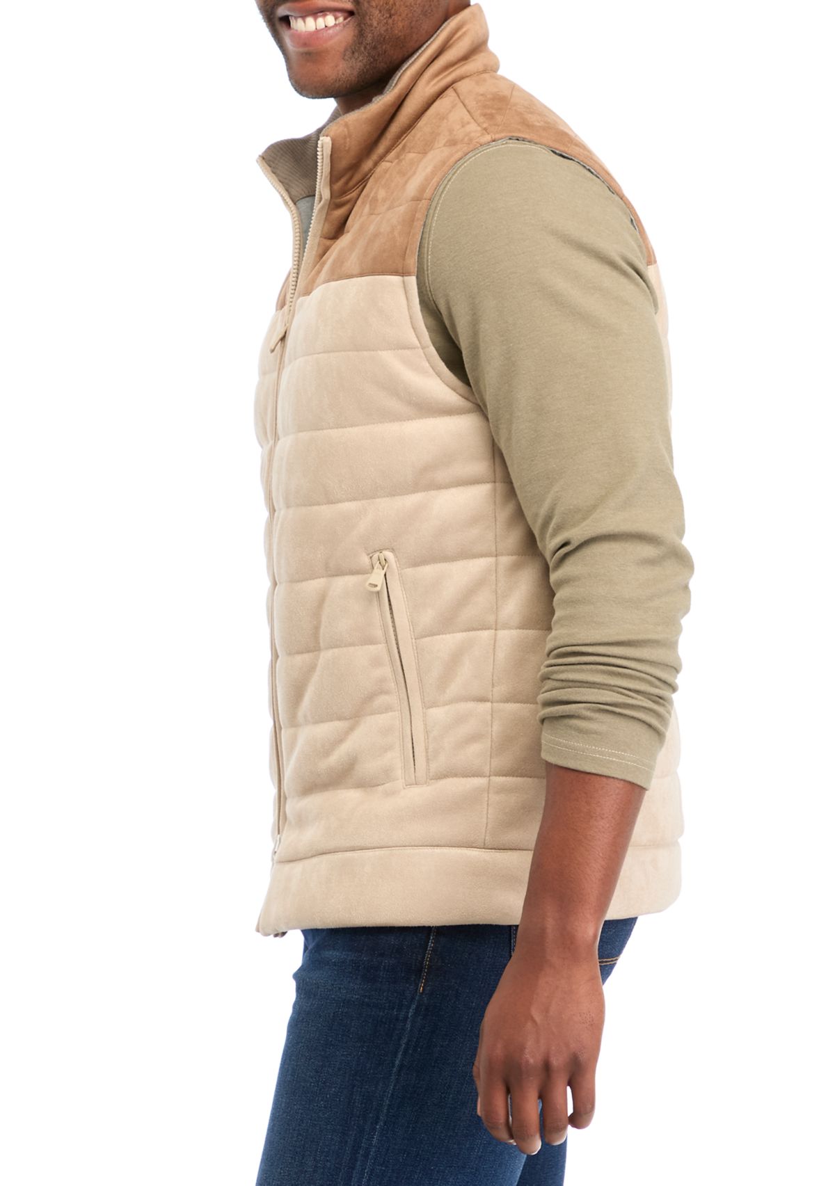 Mens Faux Suede Color Block Vest
