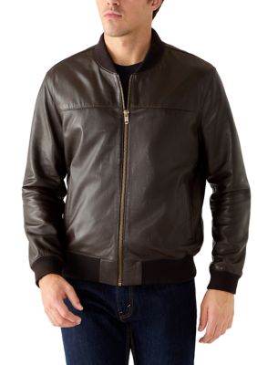 Frye Men's Leather Bomber Jacket, Dark Brown, 2XL