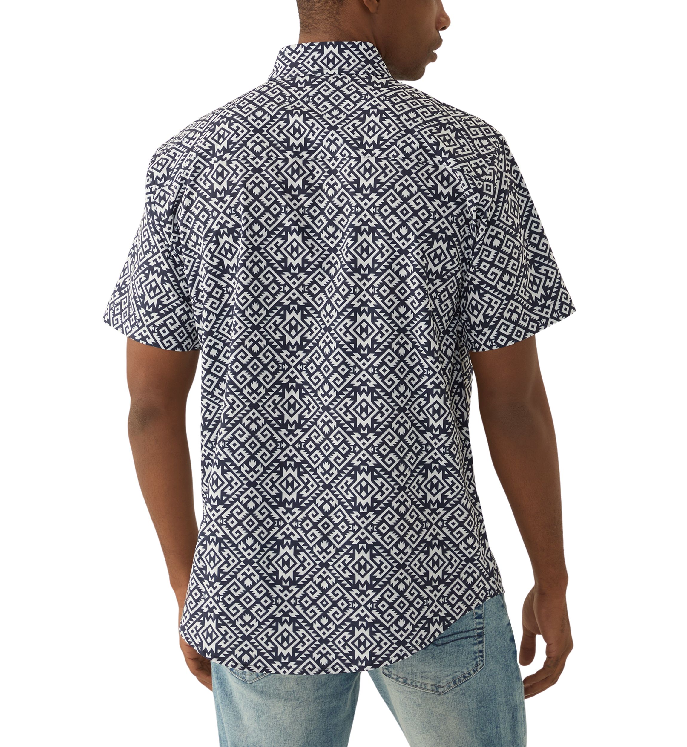 Mens Tribal Printed Tech Woven Button Down Shirt