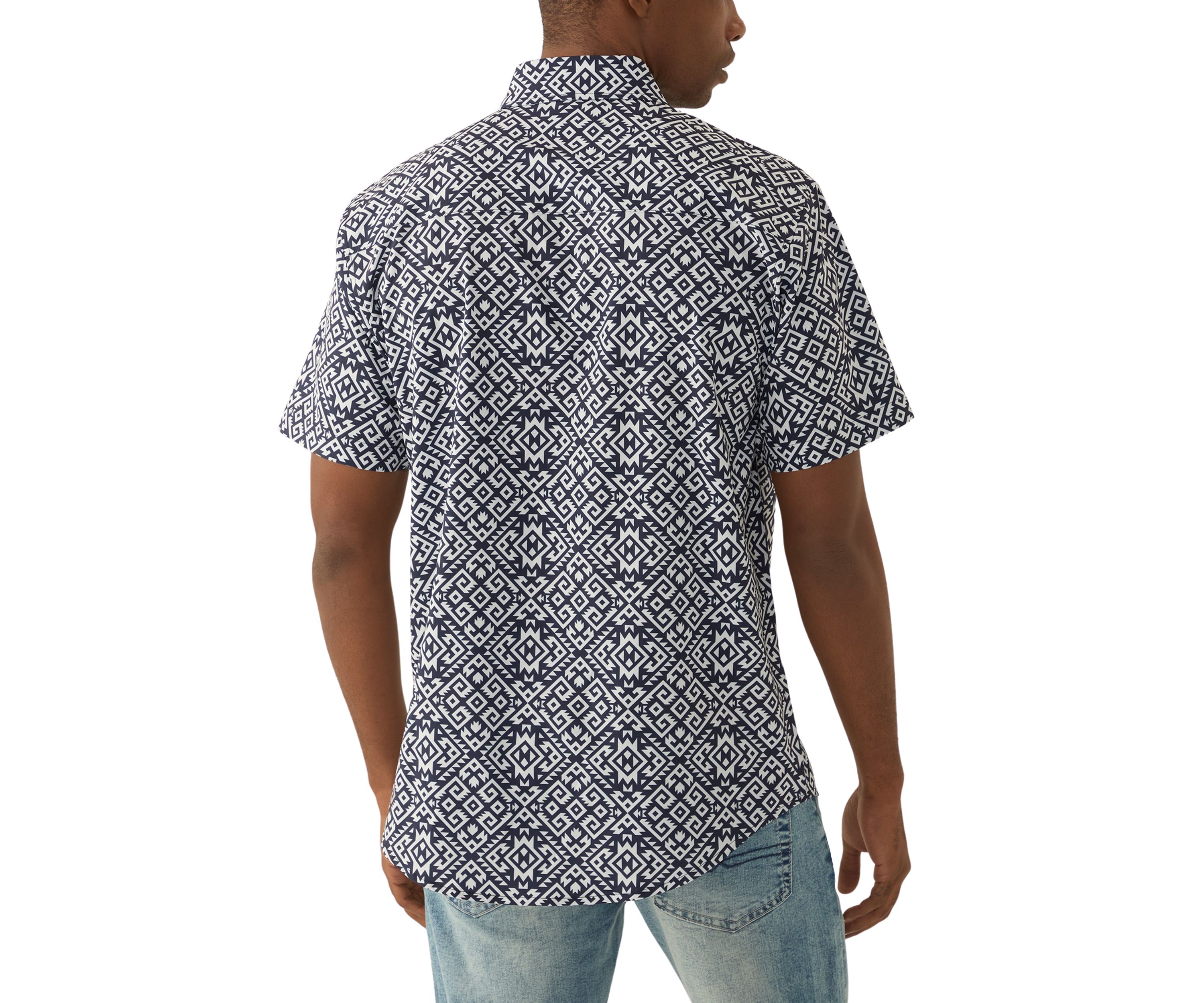 Mens Tribal Printed Tech Woven Button Down Shirt