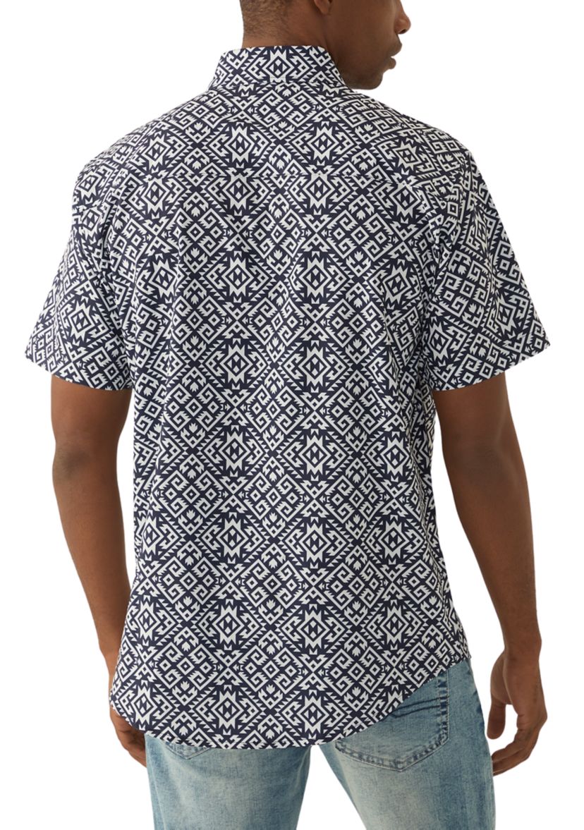 Mens Tribal Printed Tech Woven Button Down Shirt