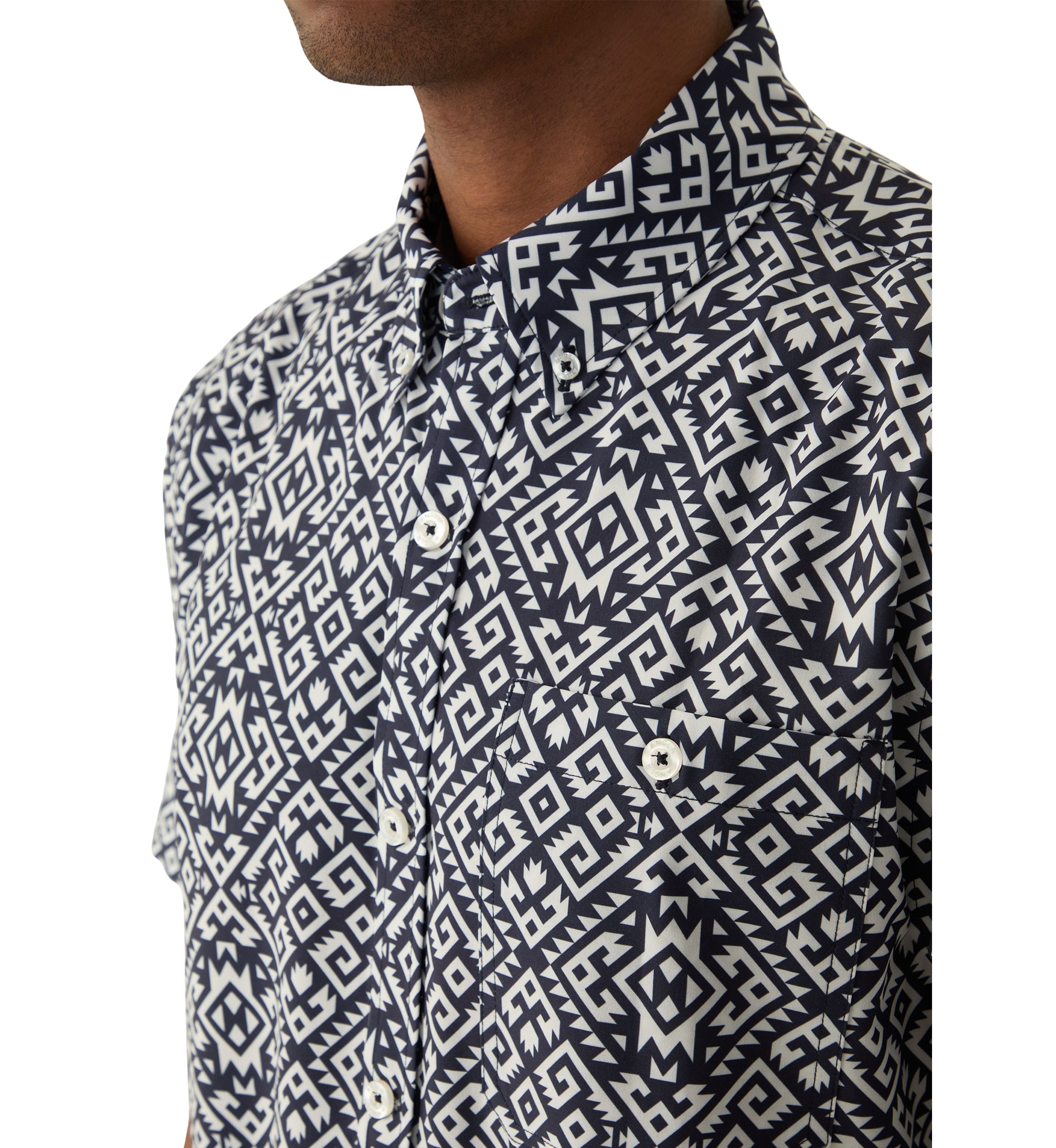 Mens Tribal Printed Tech Woven Button Down Shirt