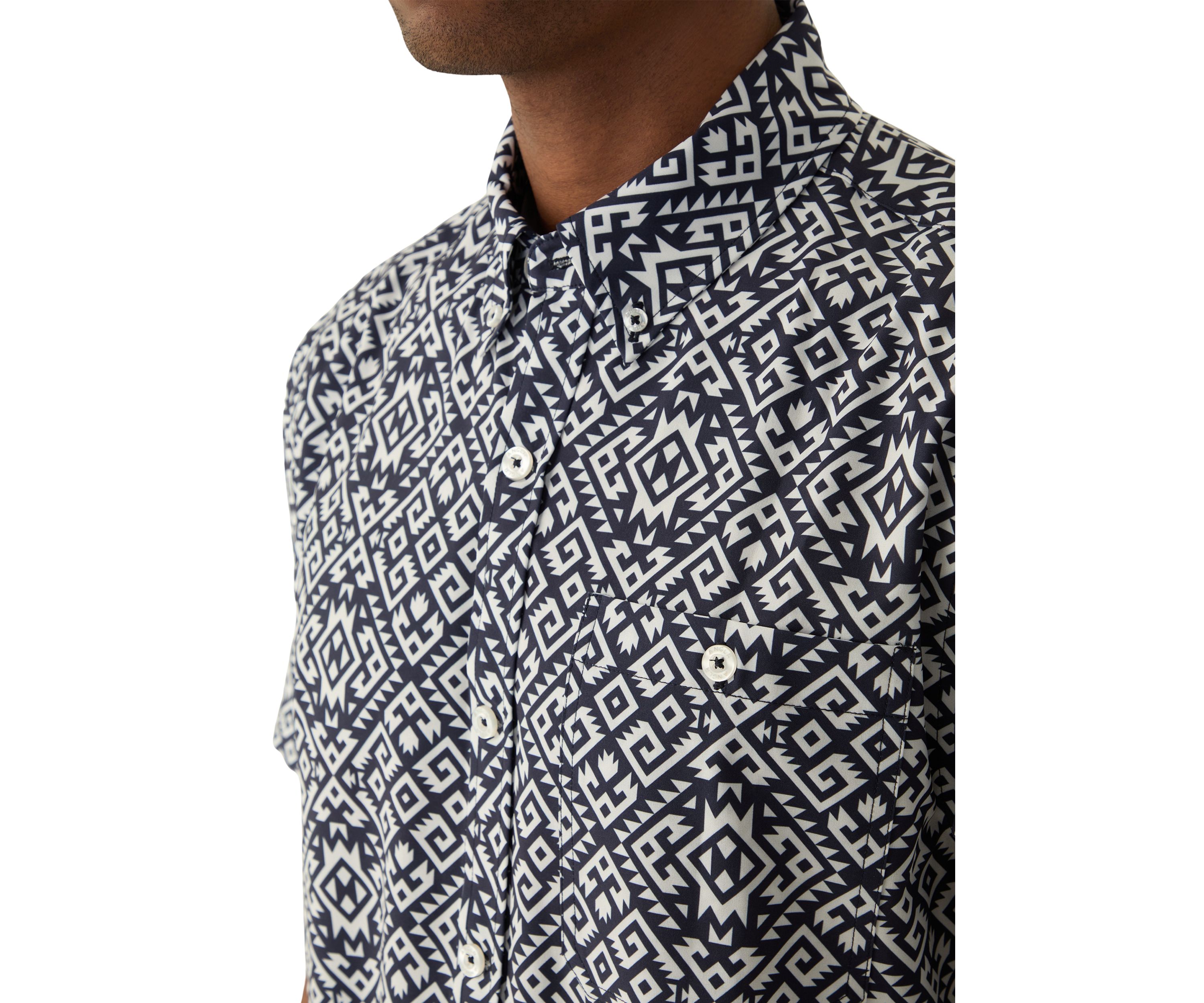 Mens Tribal Printed Tech Woven Button Down Shirt