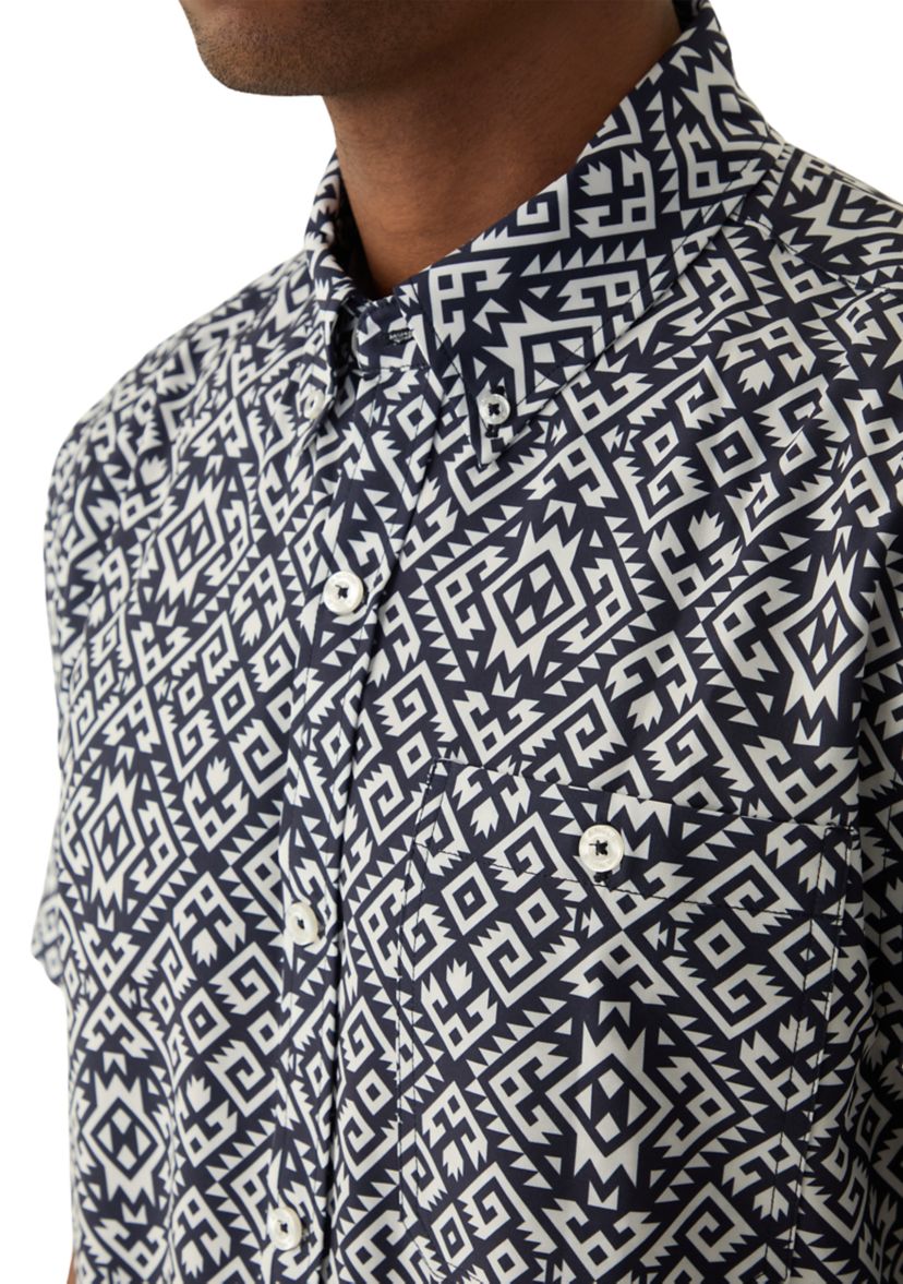 Mens Tribal Printed Tech Woven Button Down Shirt