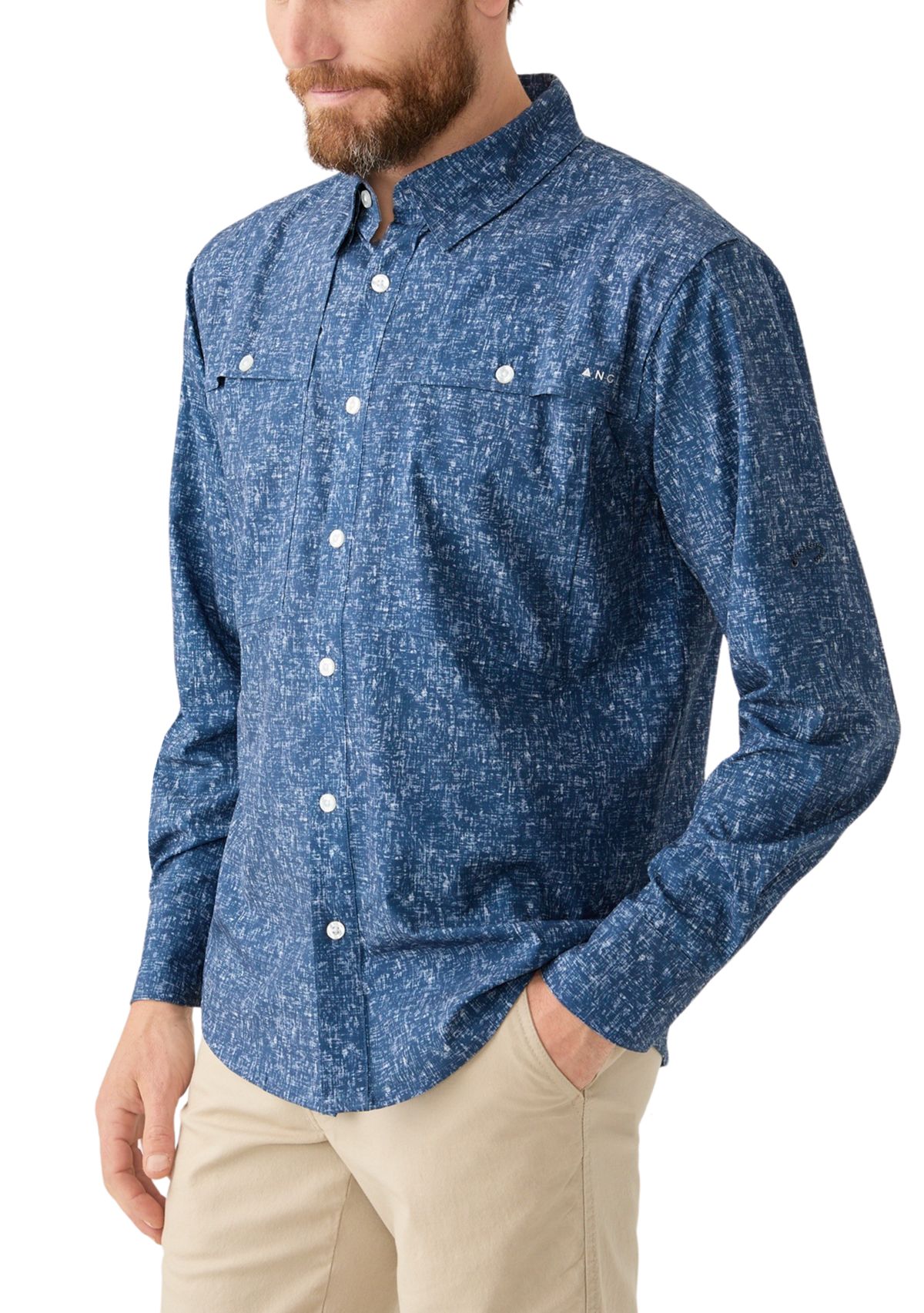 Long Sleeve Textured Woven Button Down Shirt 