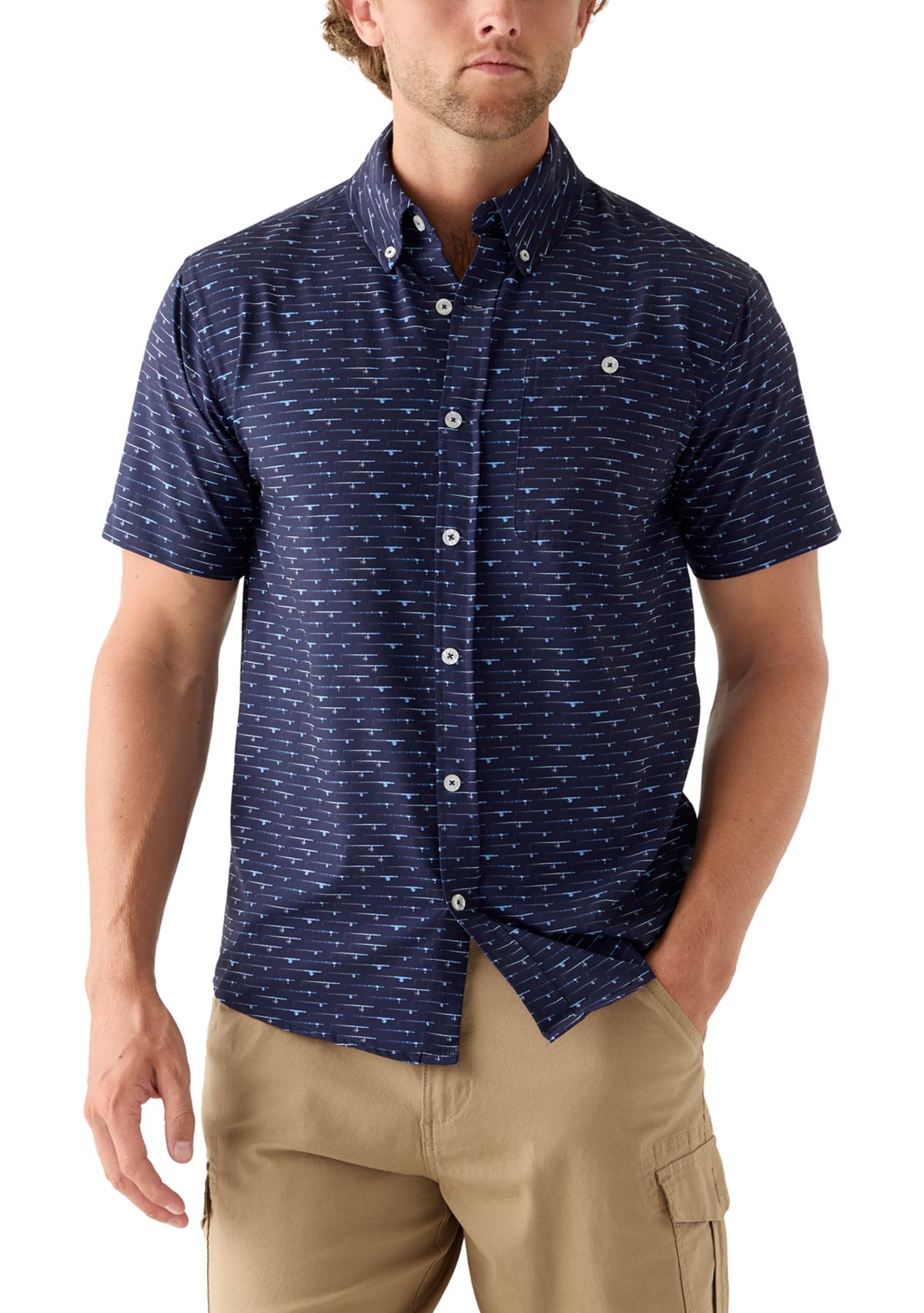 Mens Printed Button Down Woven Shirt