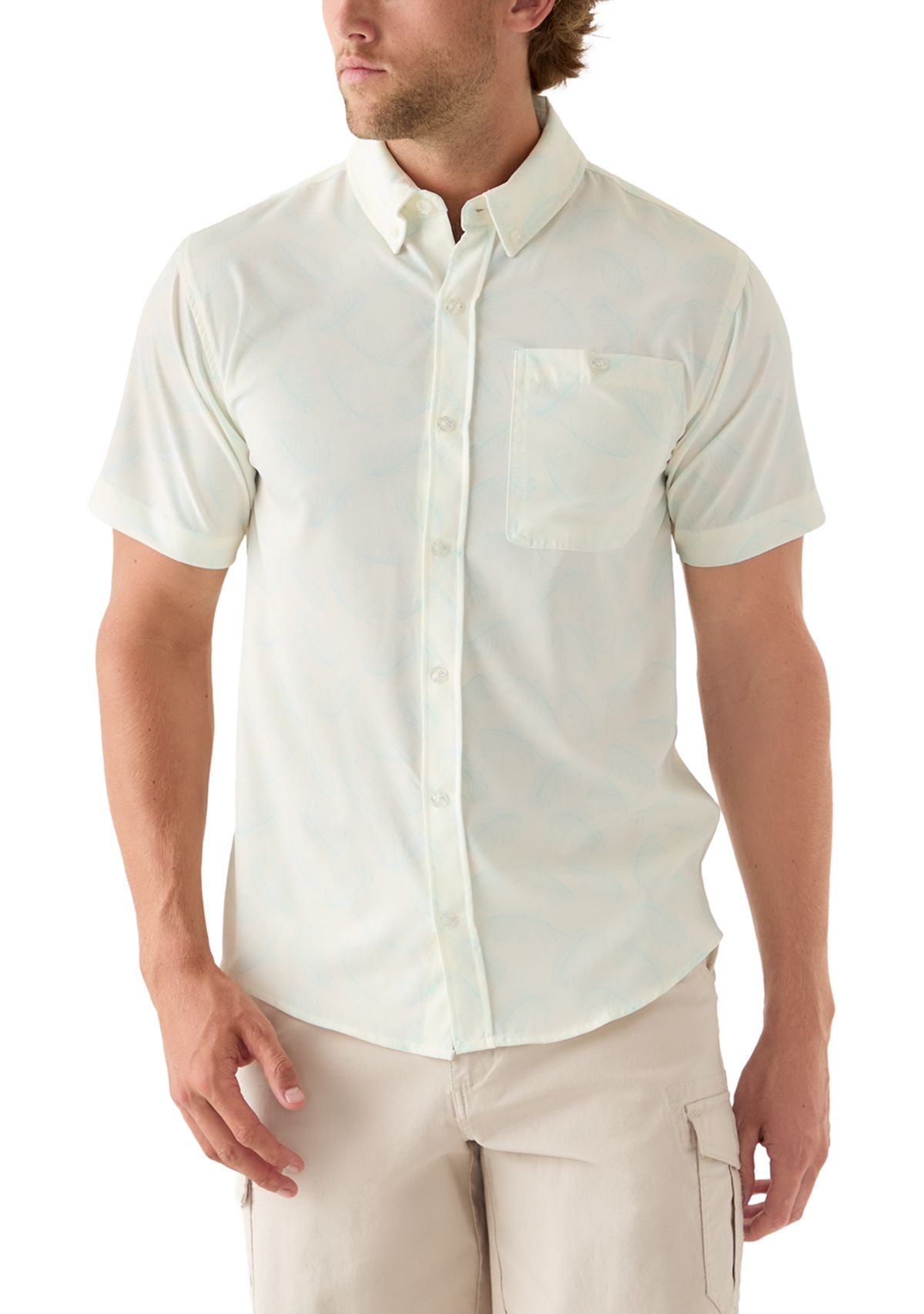 Mens Short Sleeve Printed Button Down Woven Shirt