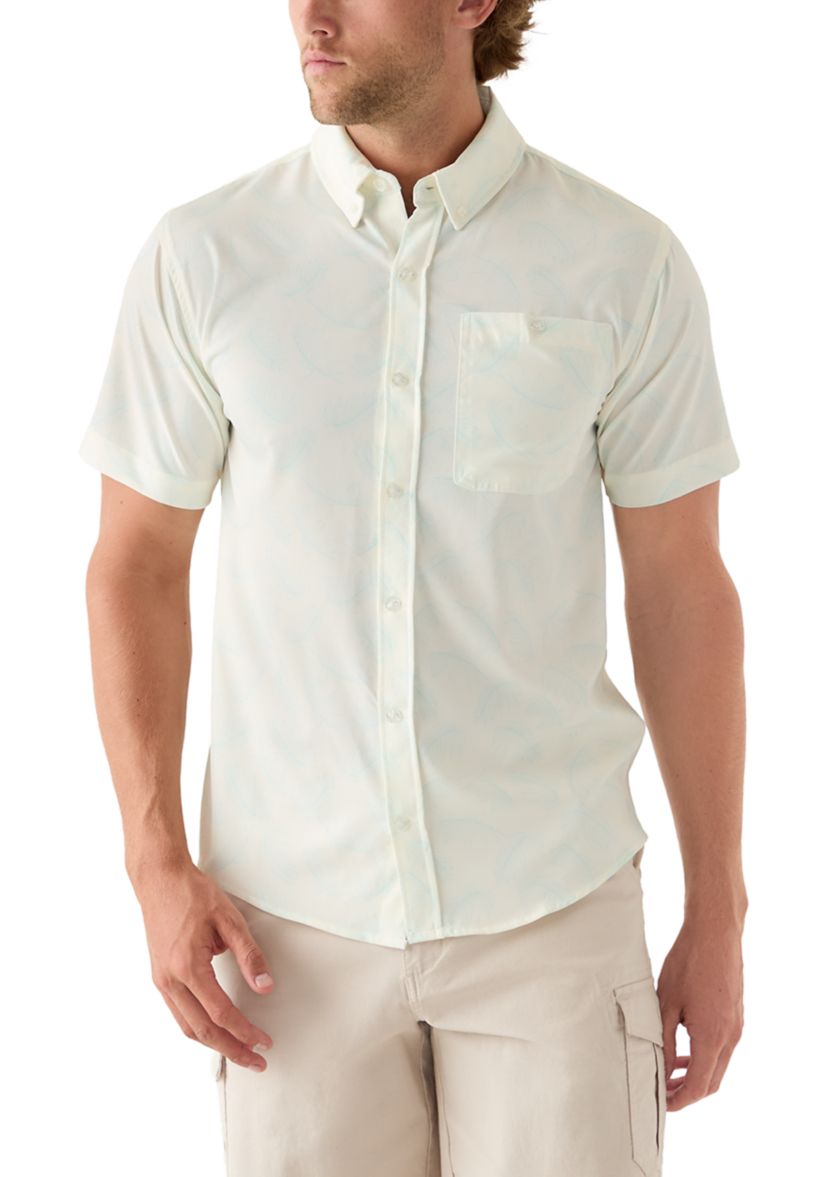 Mens Short Sleeve Printed Button Down Woven Shirt