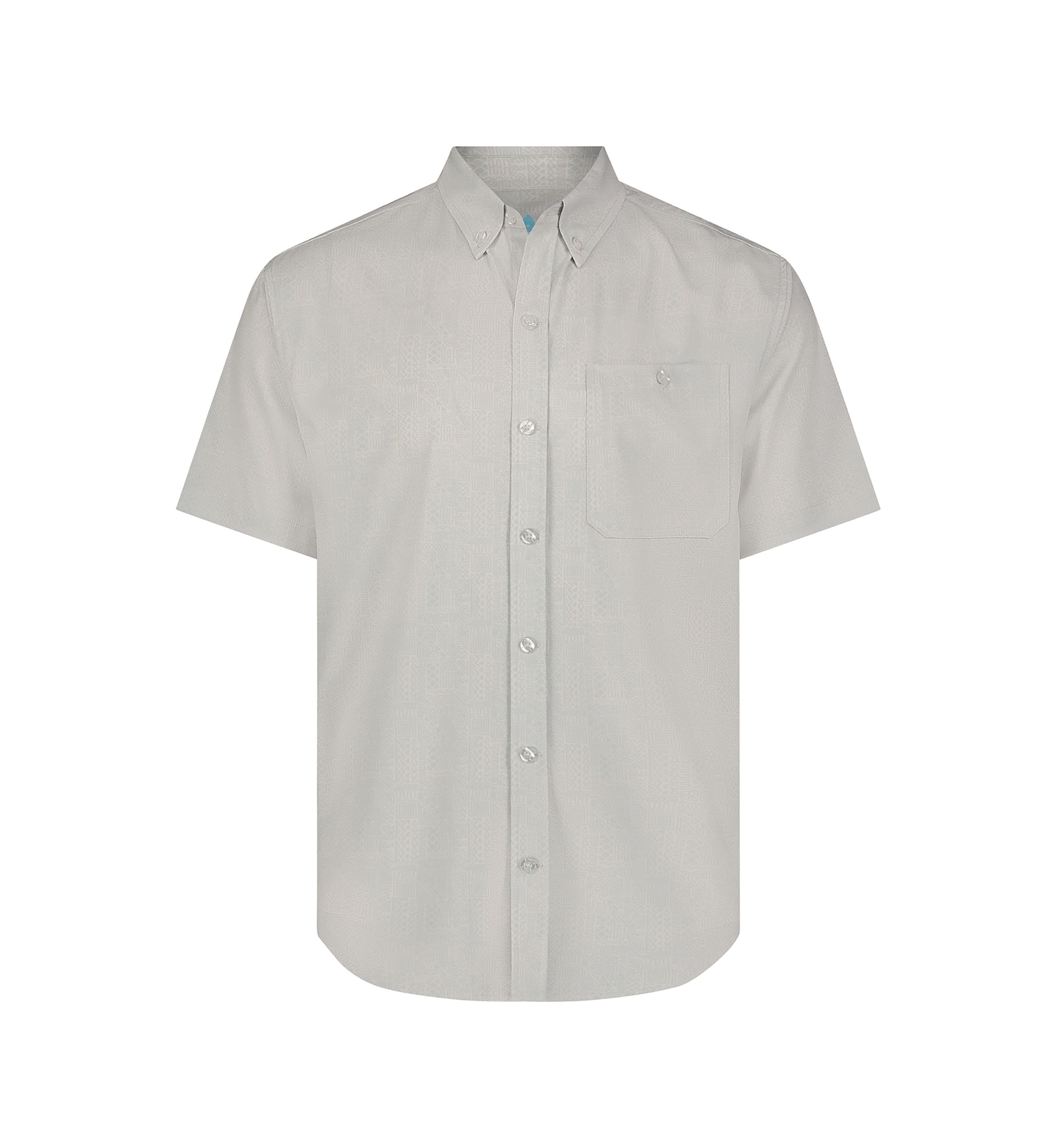 Short Sleeve Distressed Tapestry Button Up Shirt 