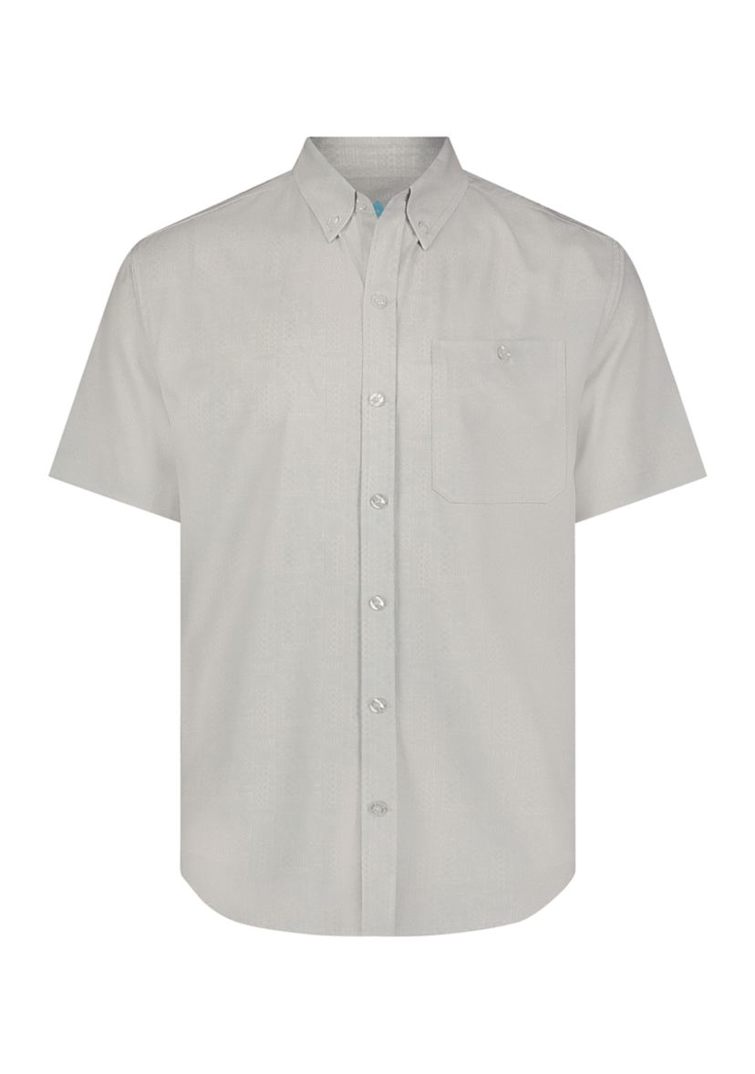 Short Sleeve Distressed Tapestry Button Up Shirt 