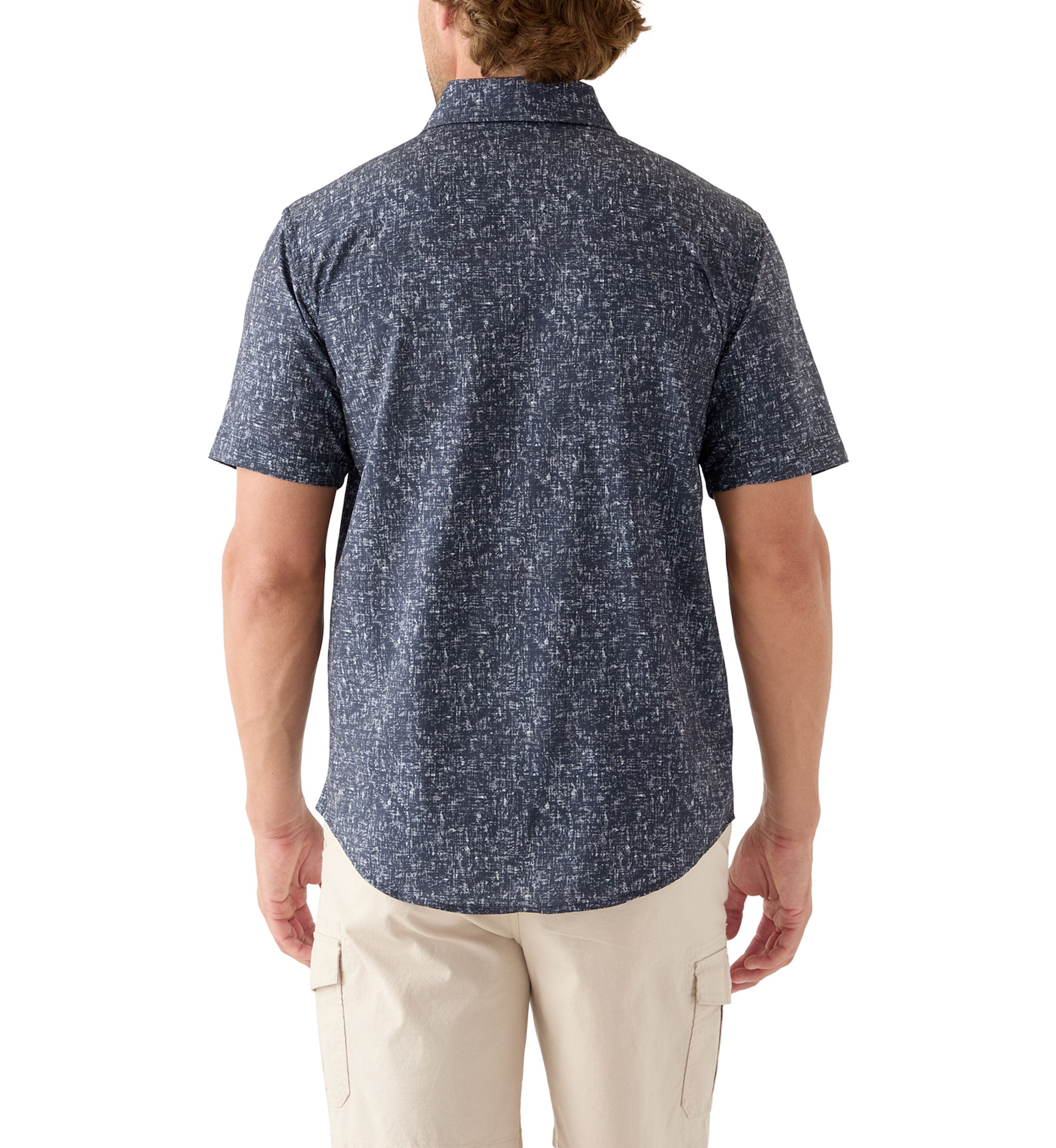 Mens Short Sleeve Printed Woven Button Down Shirt
