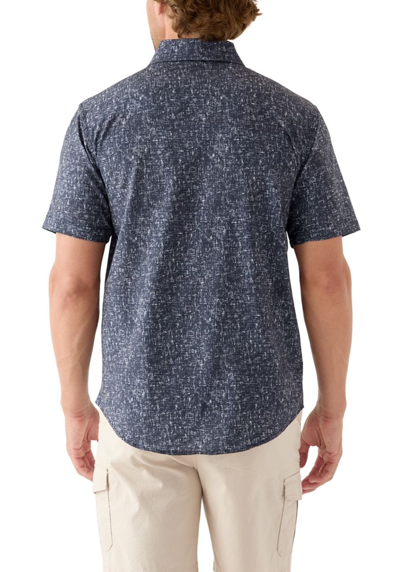 Mens Short Sleeve Printed Woven Button Down Shirt