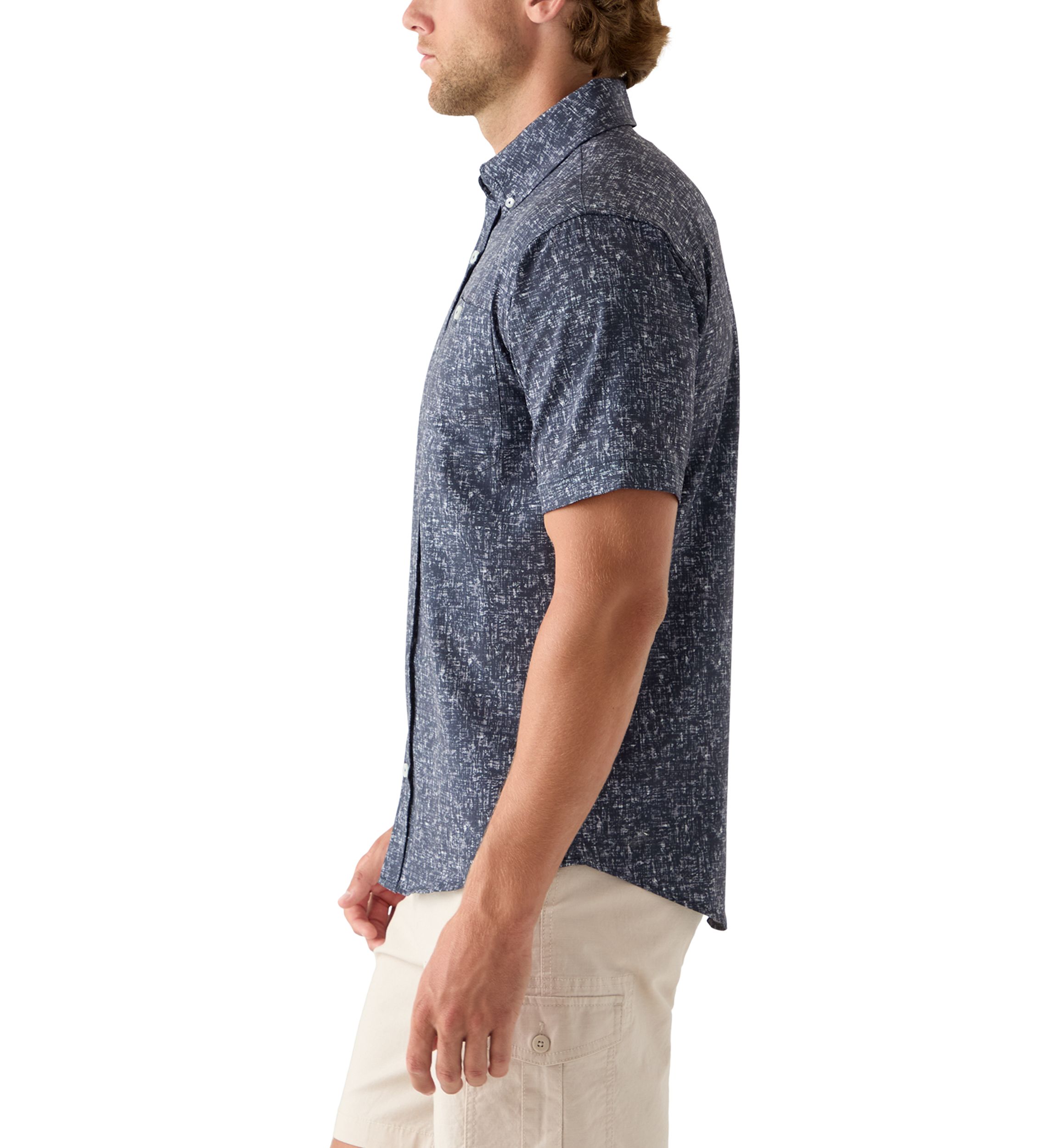 Mens Short Sleeve Printed Woven Button Down Shirt