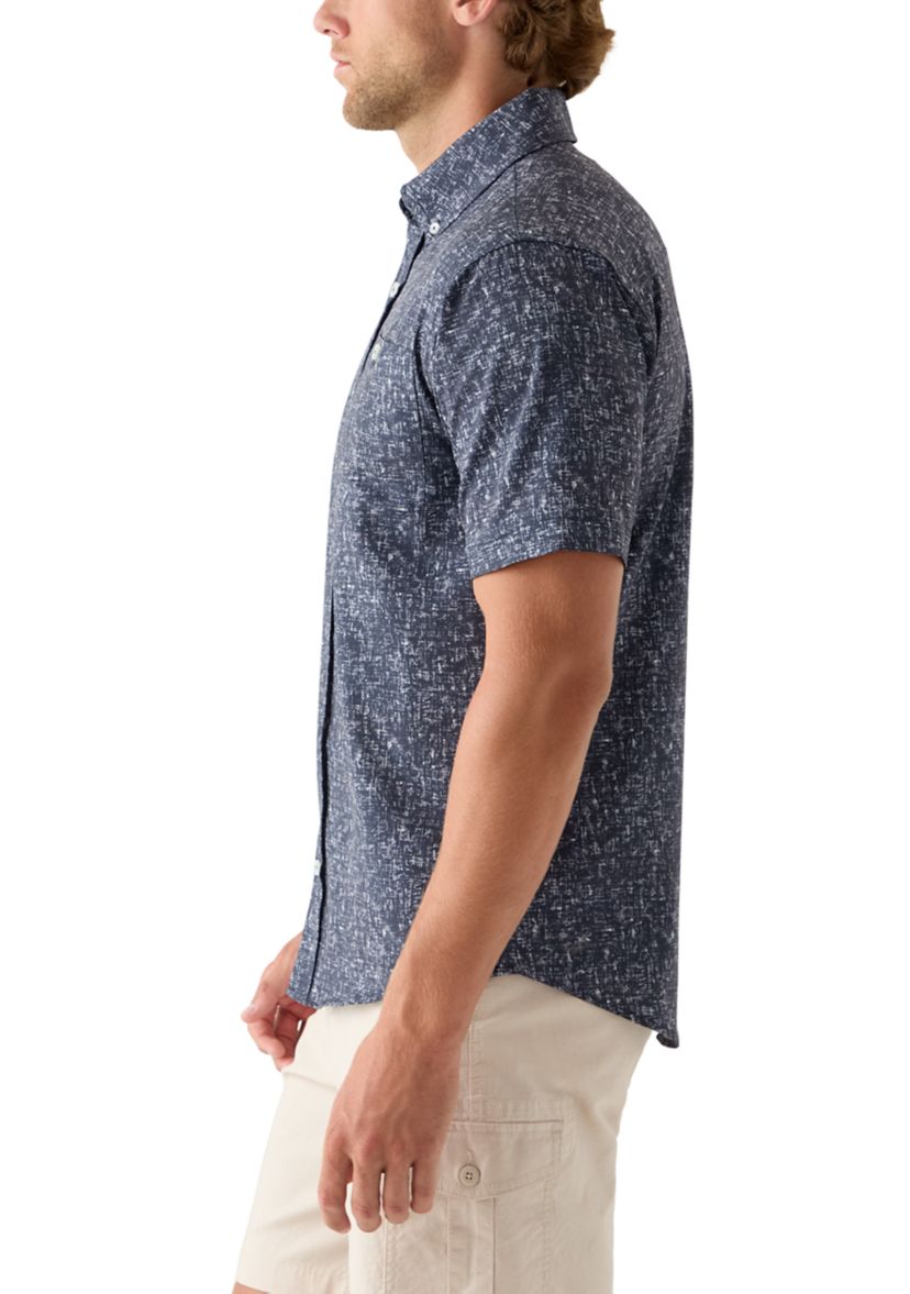 Mens Short Sleeve Printed Woven Button Down Shirt