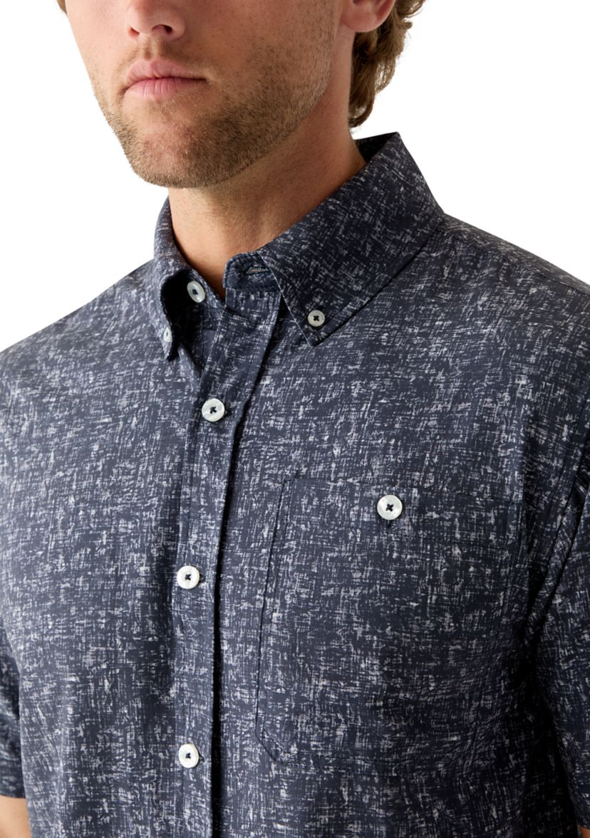 Mens Short Sleeve Printed Woven Button Down Shirt