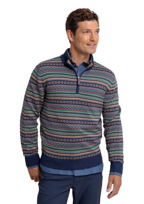Southern Tide Men's Heather Fair Isle Quarter Zip Pullover, Blue, Small