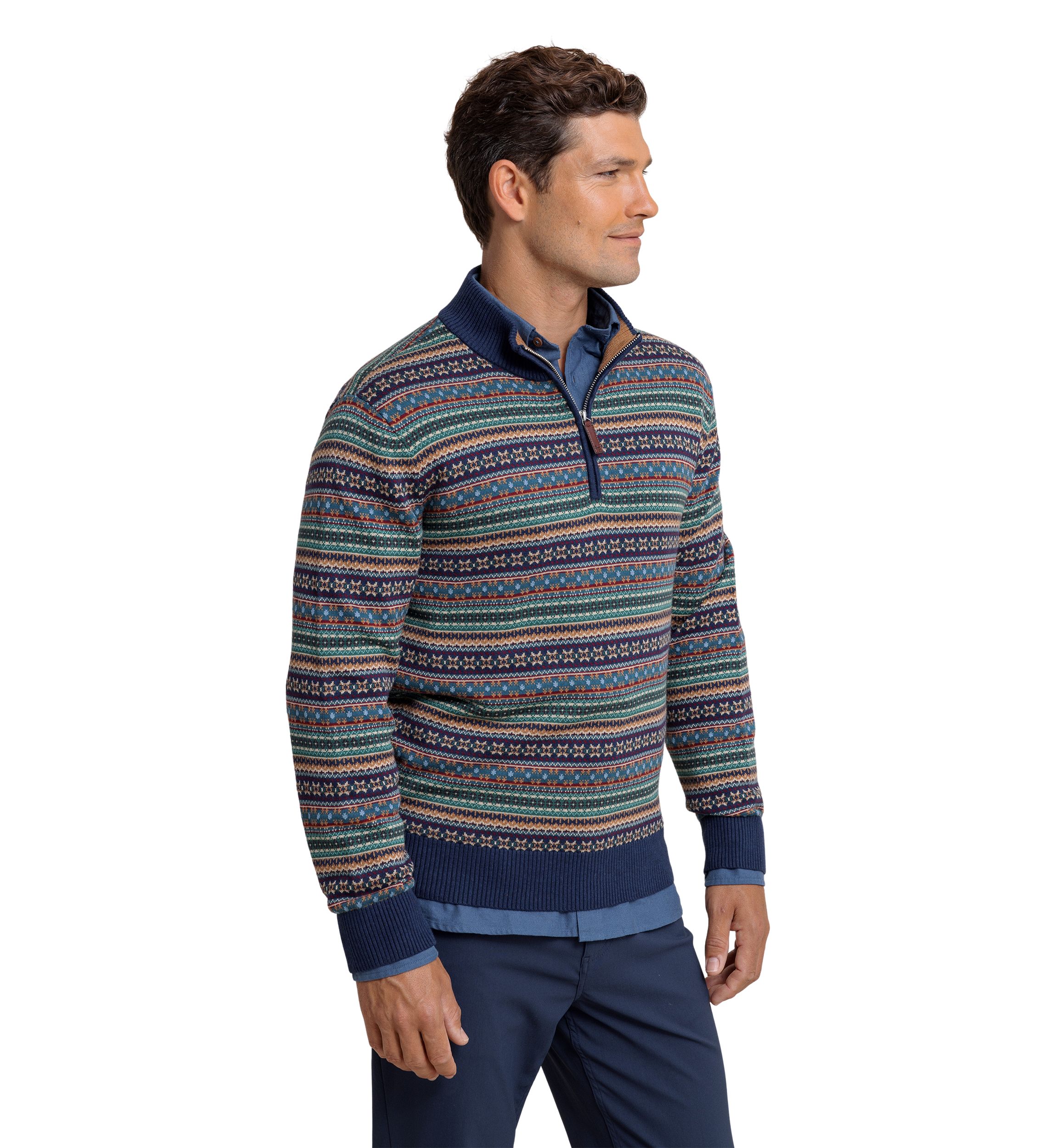 Heather Fair Isle Quarter Zip Pullover