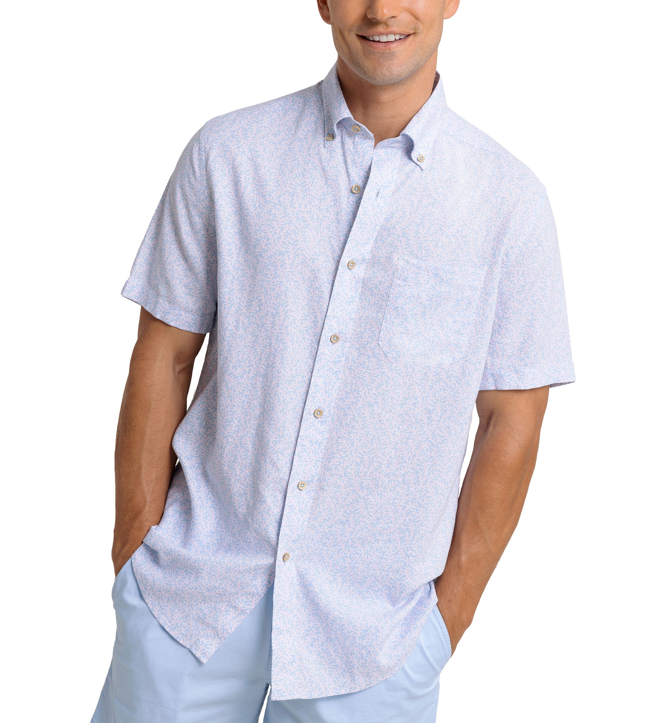Coral Life Short Sleeve Button Down Shirt