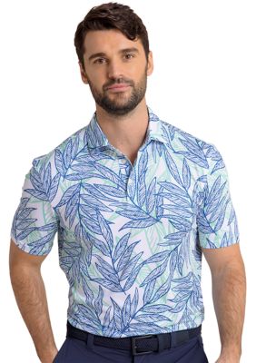 Southern Tide Men's Driver Blue Palms Printed Polo Shirt, White, 2XL