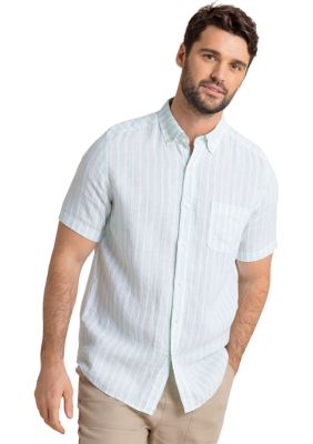 Southern Tide Men's Striped Linen Button Down Shirt, Green, 2XL