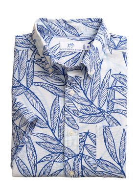 Southern Tide Men's Blue Palms Seersucker Sport Shirt, XL