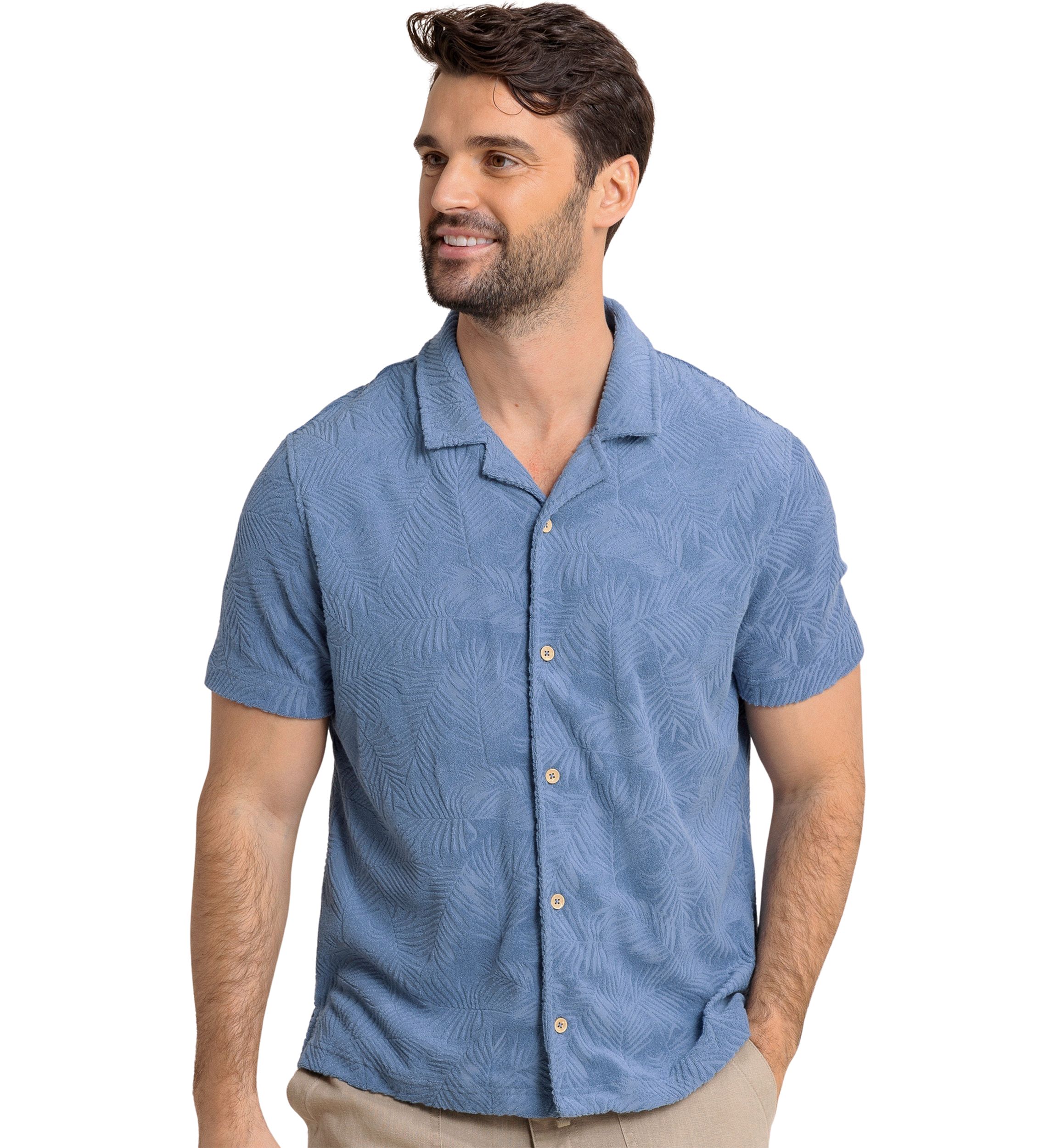 Mens Crystal Beach Short Sleeve Terry Camp Shirt 