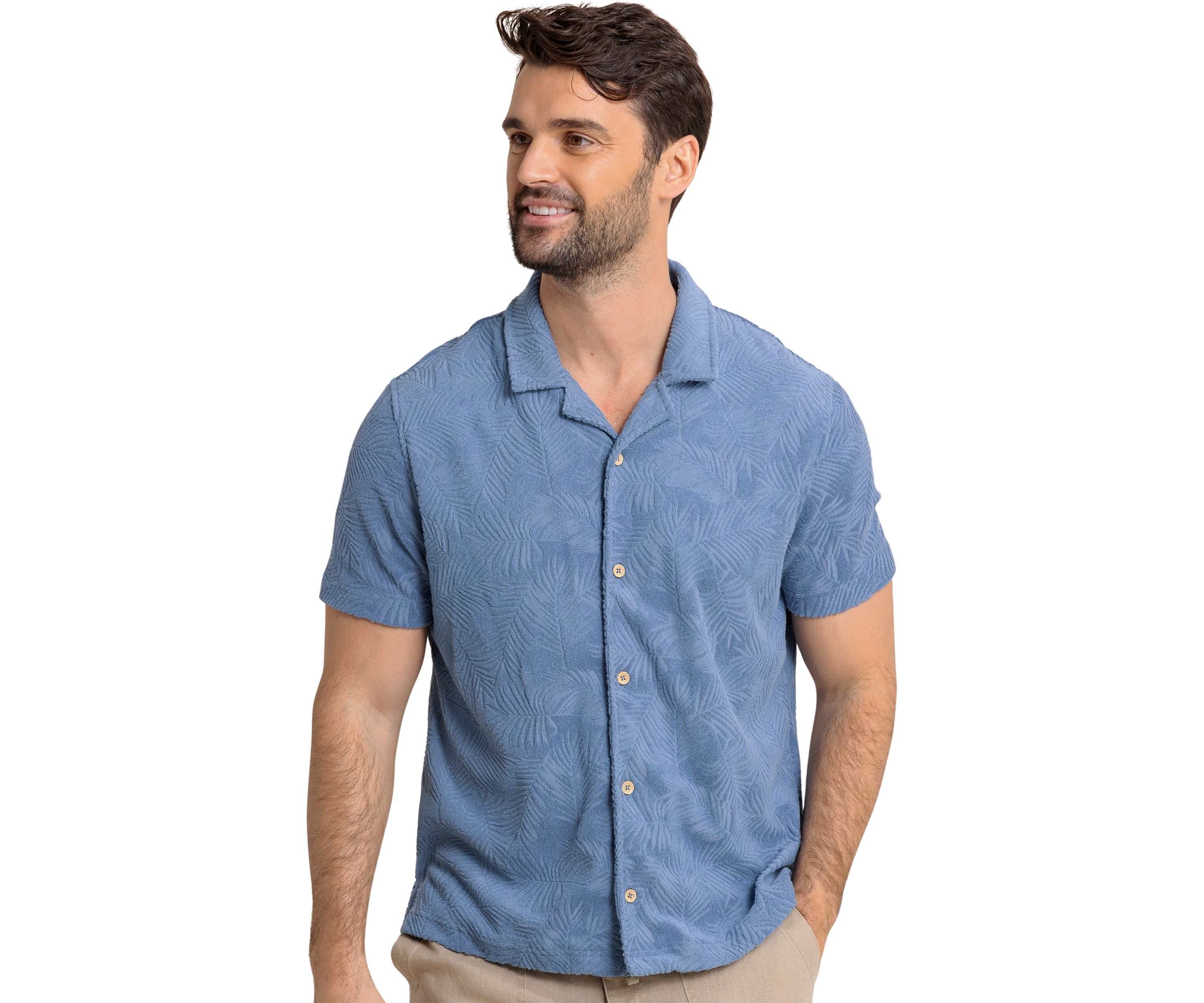 Mens Crystal Beach Short Sleeve Terry Camp Shirt 