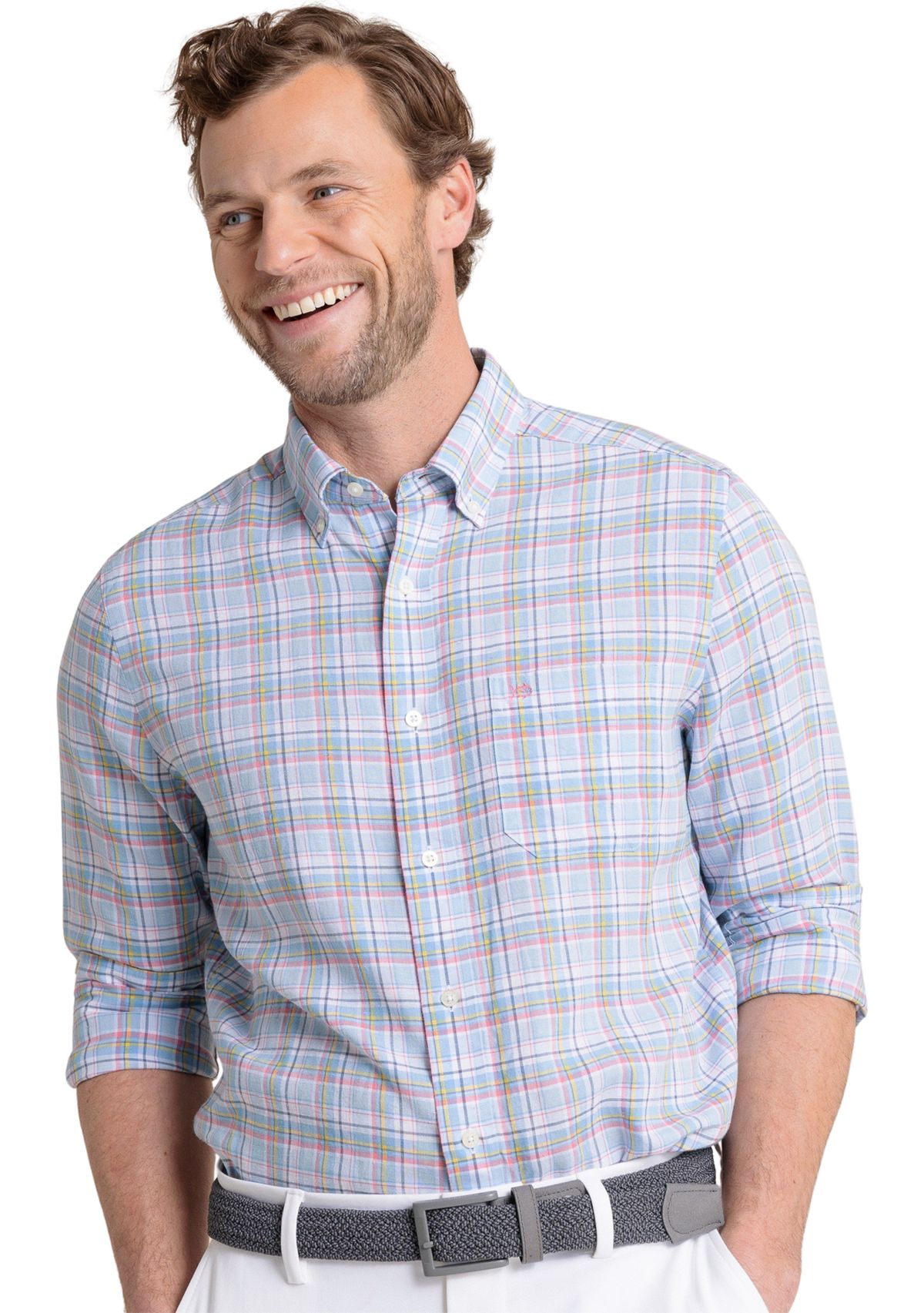 Mens Emerald Shores Plaid Printed Headland Button Down Shirt