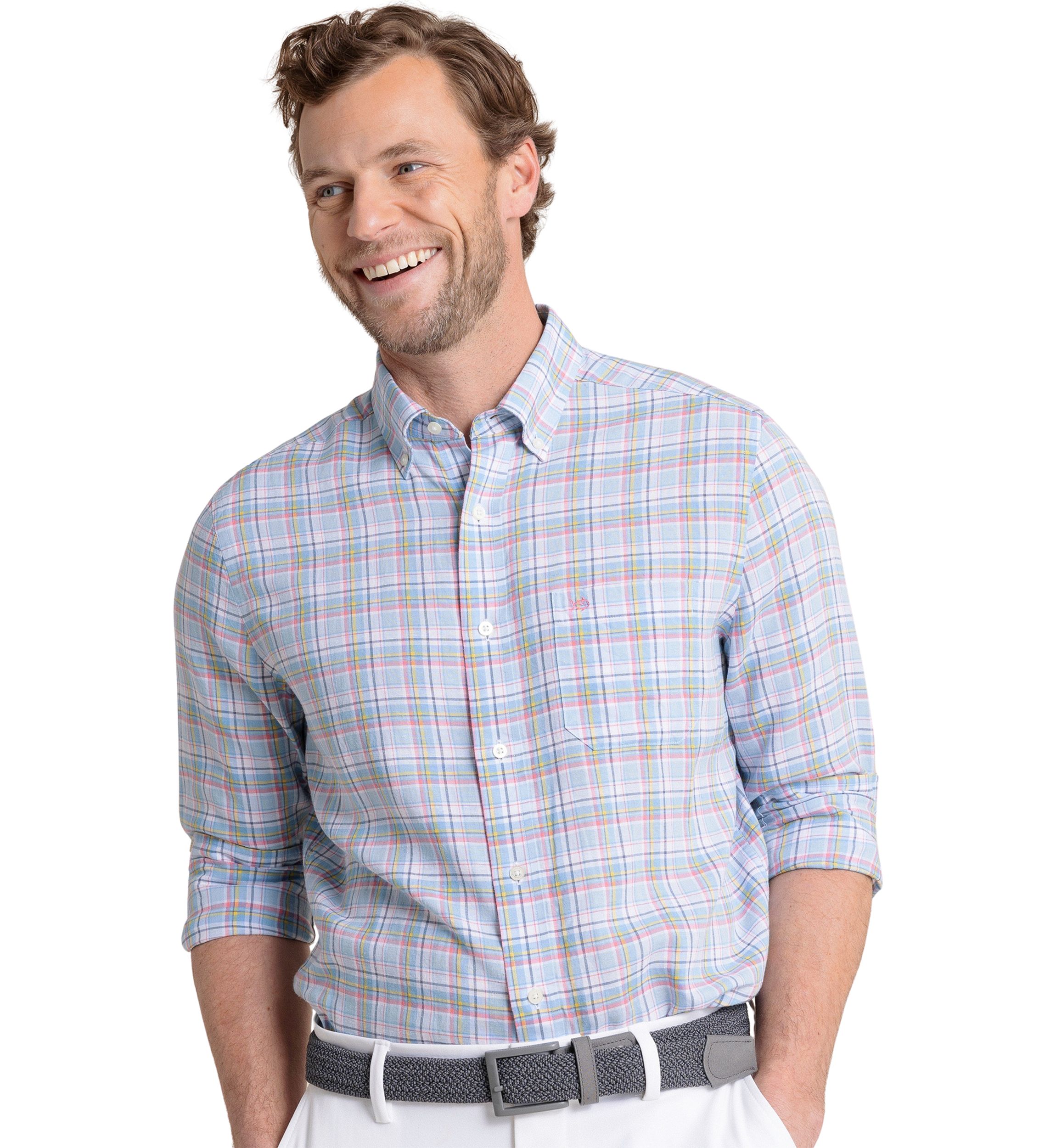 Mens Emerald Shores Plaid Printed Headland Button Down Shirt