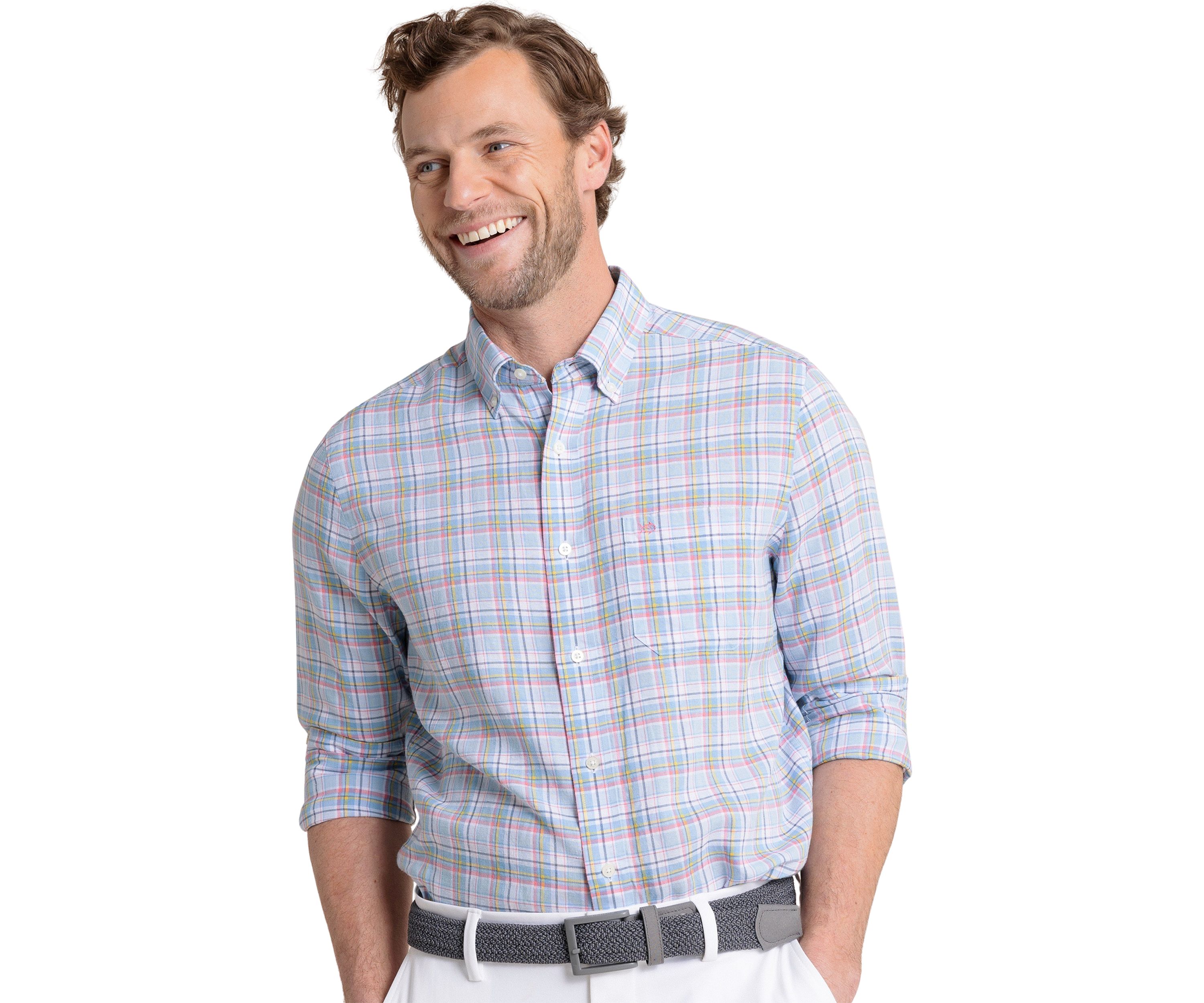 Mens Emerald Shores Plaid Printed Headland Button Down Shirt