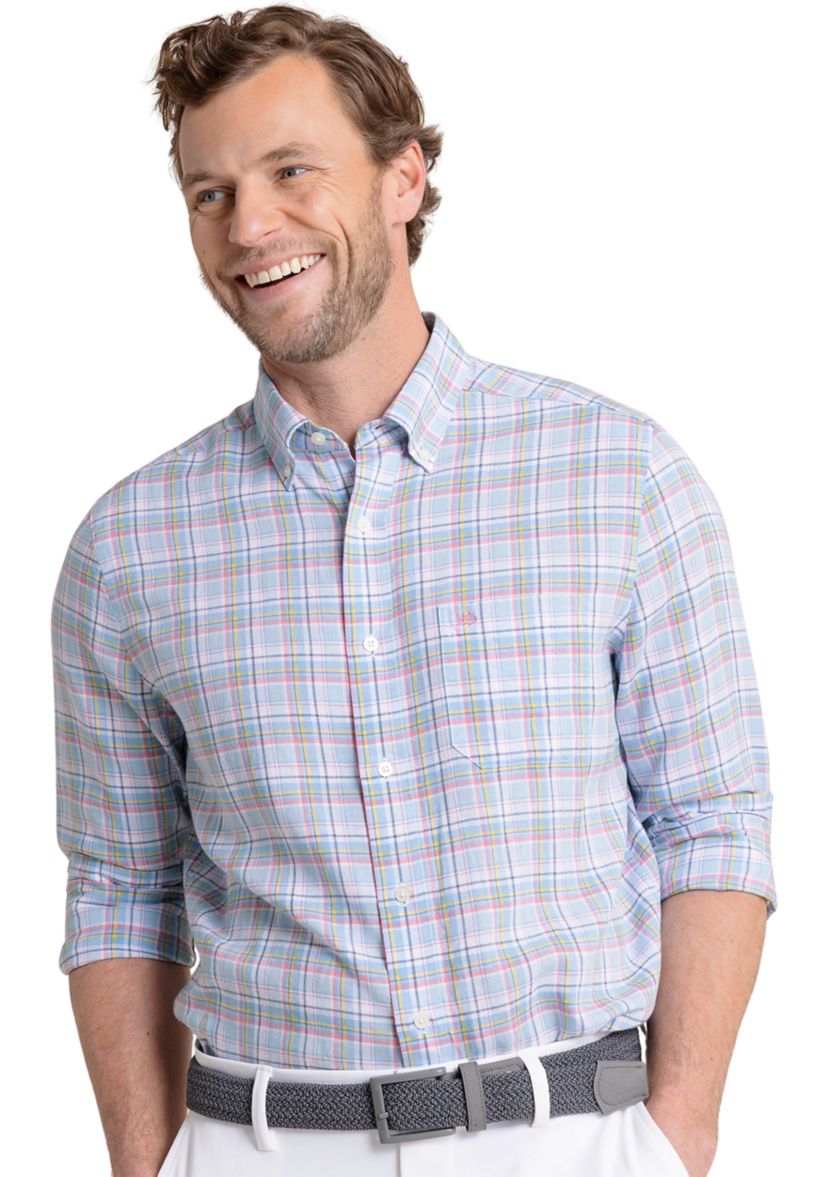 Mens Emerald Shores Plaid Printed Headland Button Down Shirt