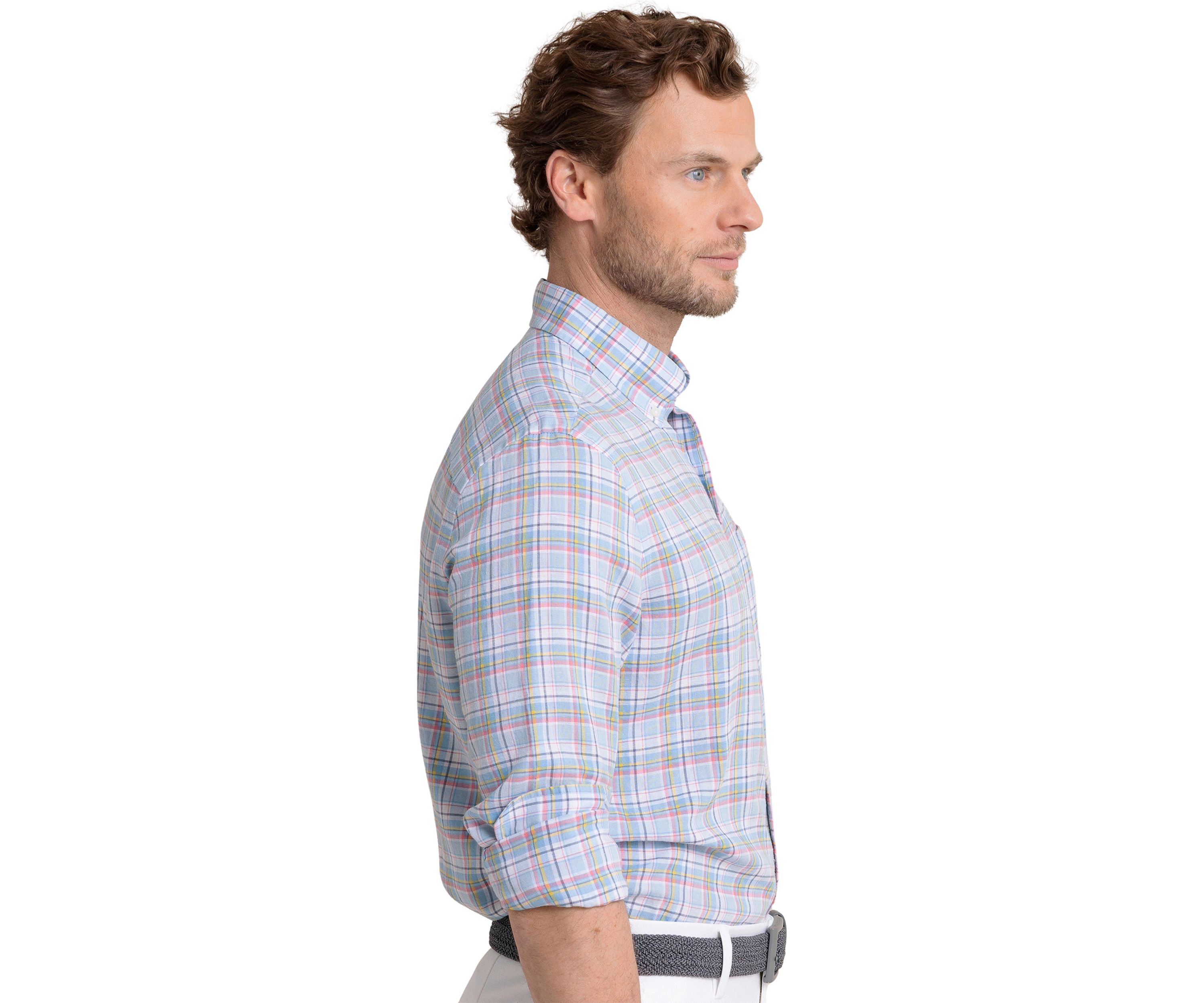 Mens Emerald Shores Plaid Printed Headland Button Down Shirt