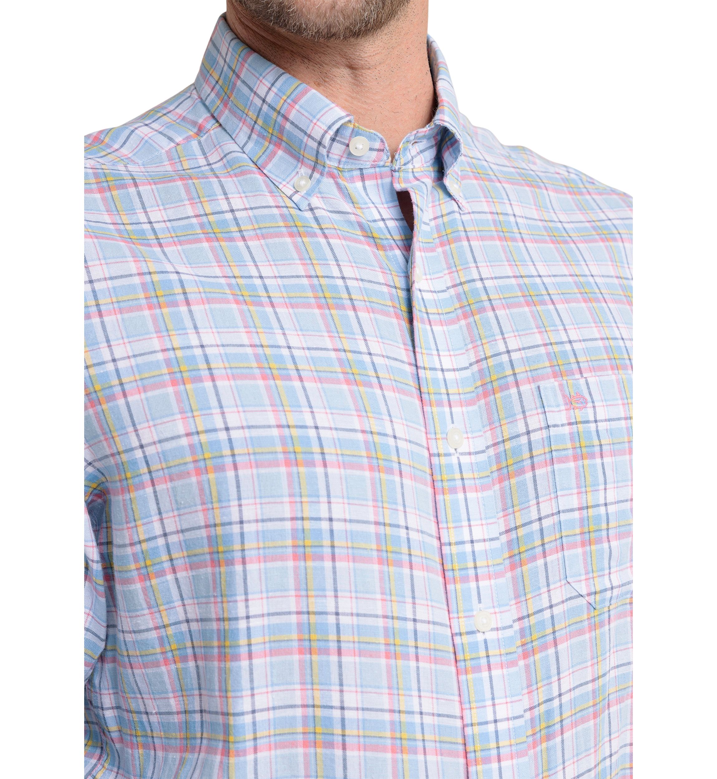 Mens Emerald Shores Plaid Printed Headland Button Down Shirt