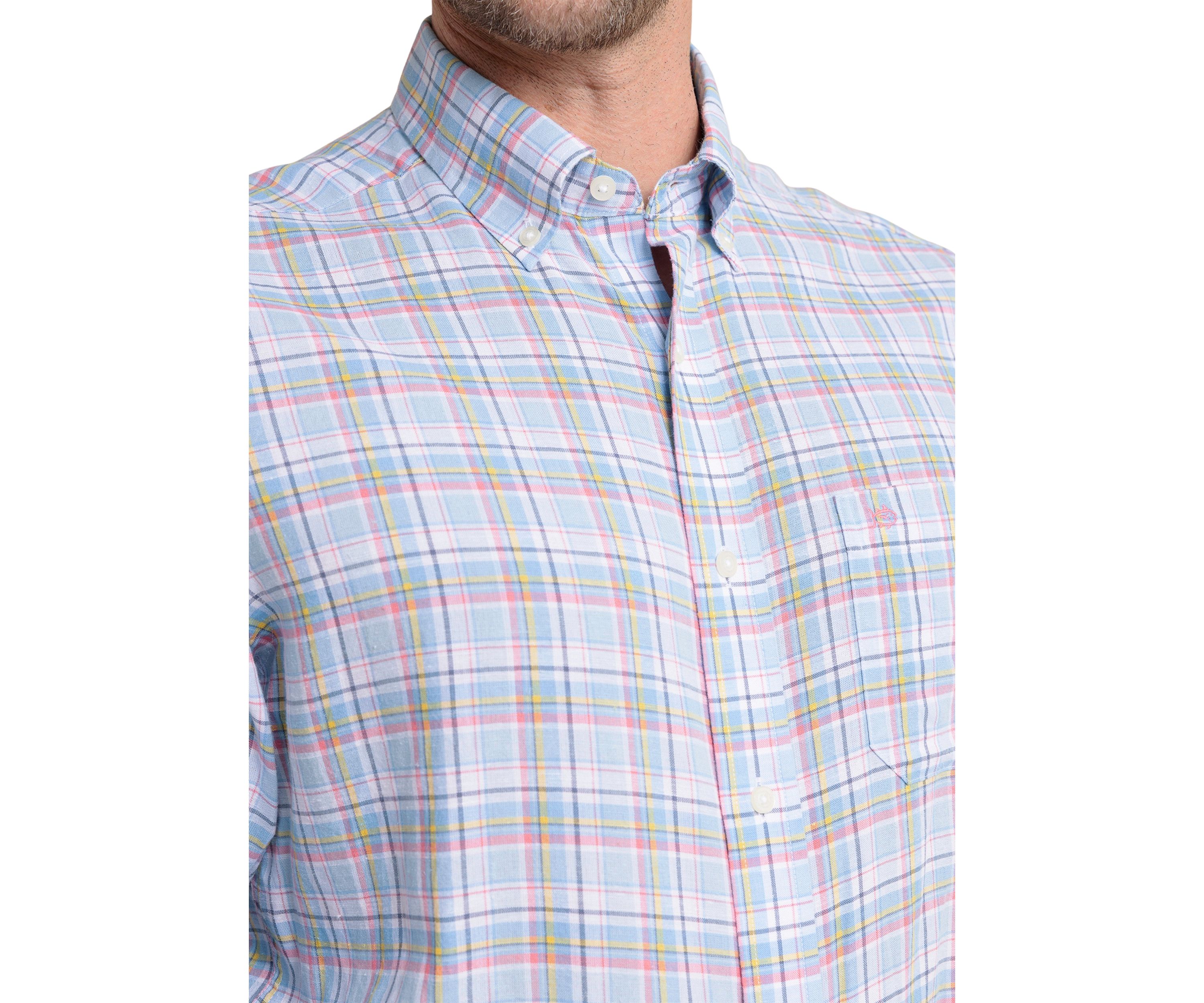 Mens Emerald Shores Plaid Printed Headland Button Down Shirt