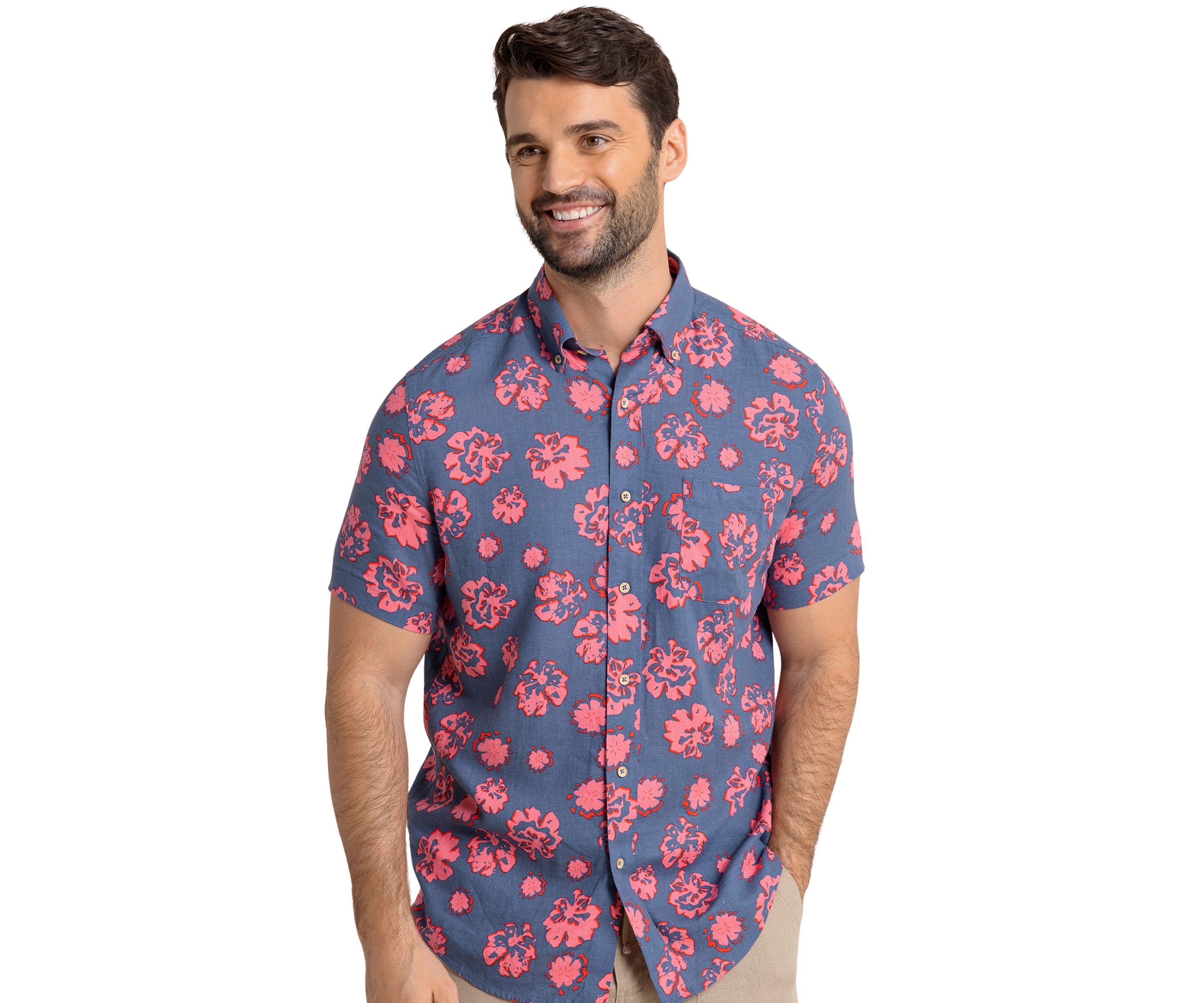 Mens Blossom Bliss Linen Rayon Short Sleeve Shirt